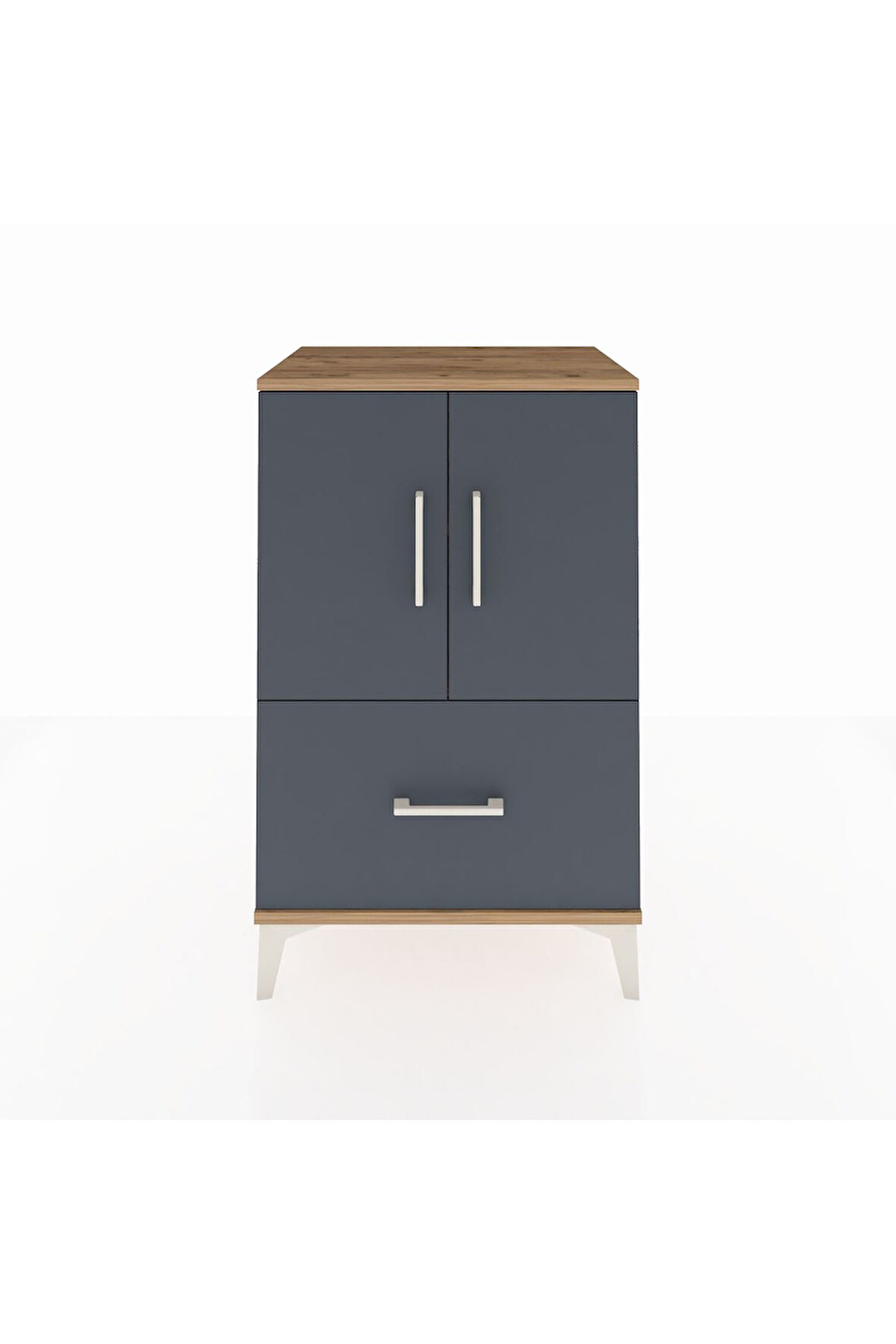 Hyperion Komodin 2 Raflı Tek Çekmeceli 2 Kapaklı 60x44x96 Çam-Antrasit