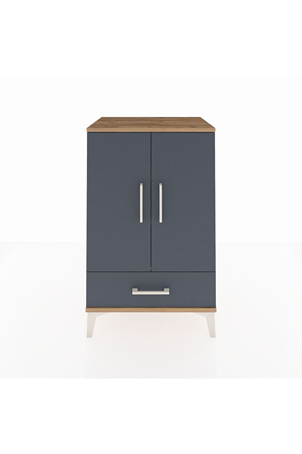 Hyperion Komodin 3 Raflı Tek Çekmeceli 2 Kapaklı 60x44x96 Çam-Antrasit