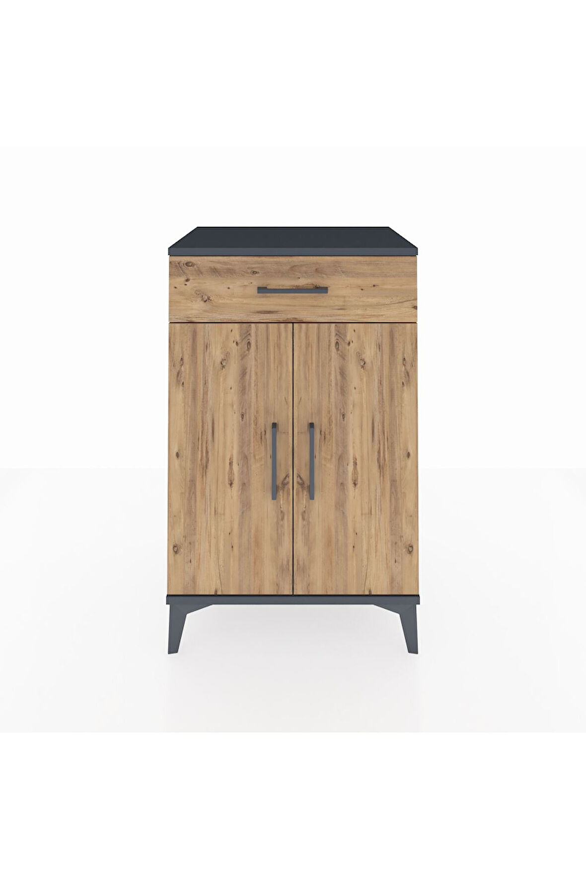 Hyperion Komodin 2 Raflı Tek Çekmeceli 2 Kapaklı 60x44x96 Antrasit-Çam
