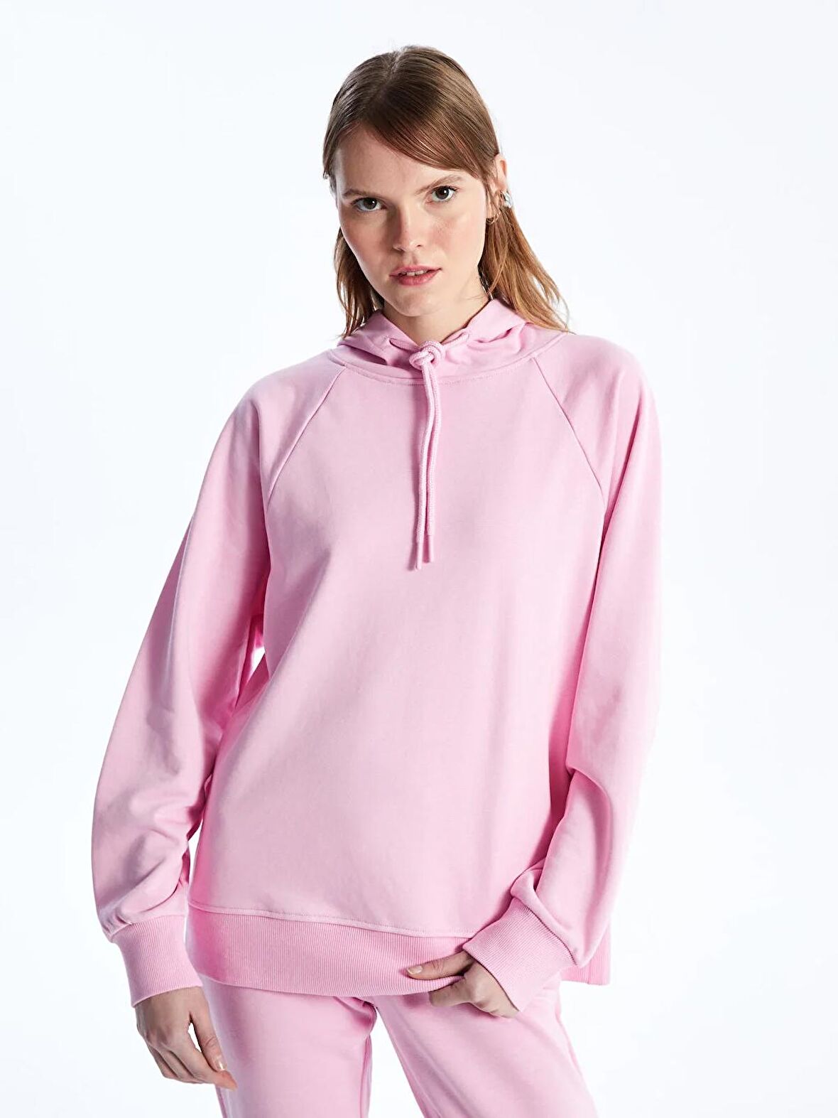 Düz Uzun Kollu Oversize Kadın Hoodie