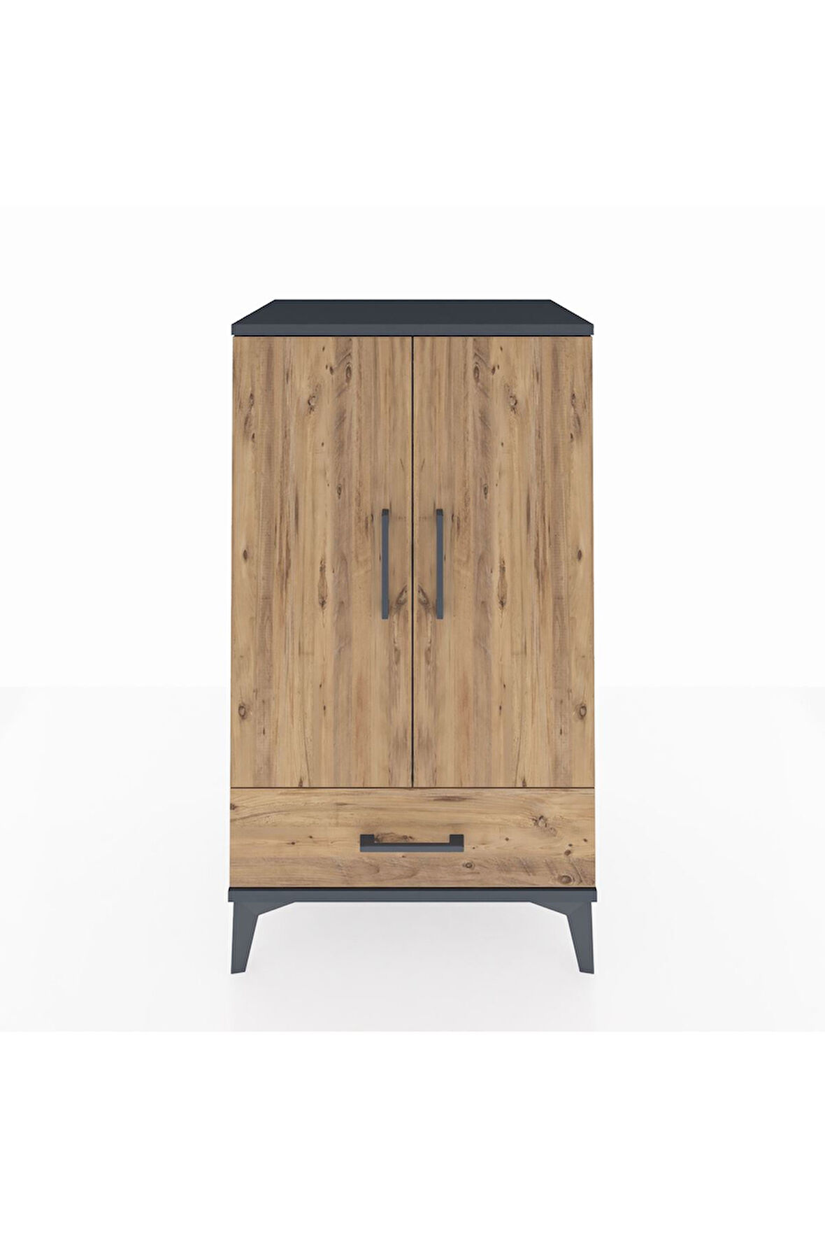 Hyperion Komodin 3 Raflı Tek Çekmeceli 2 Kapaklı 60x44x106 Antrasit-Çam