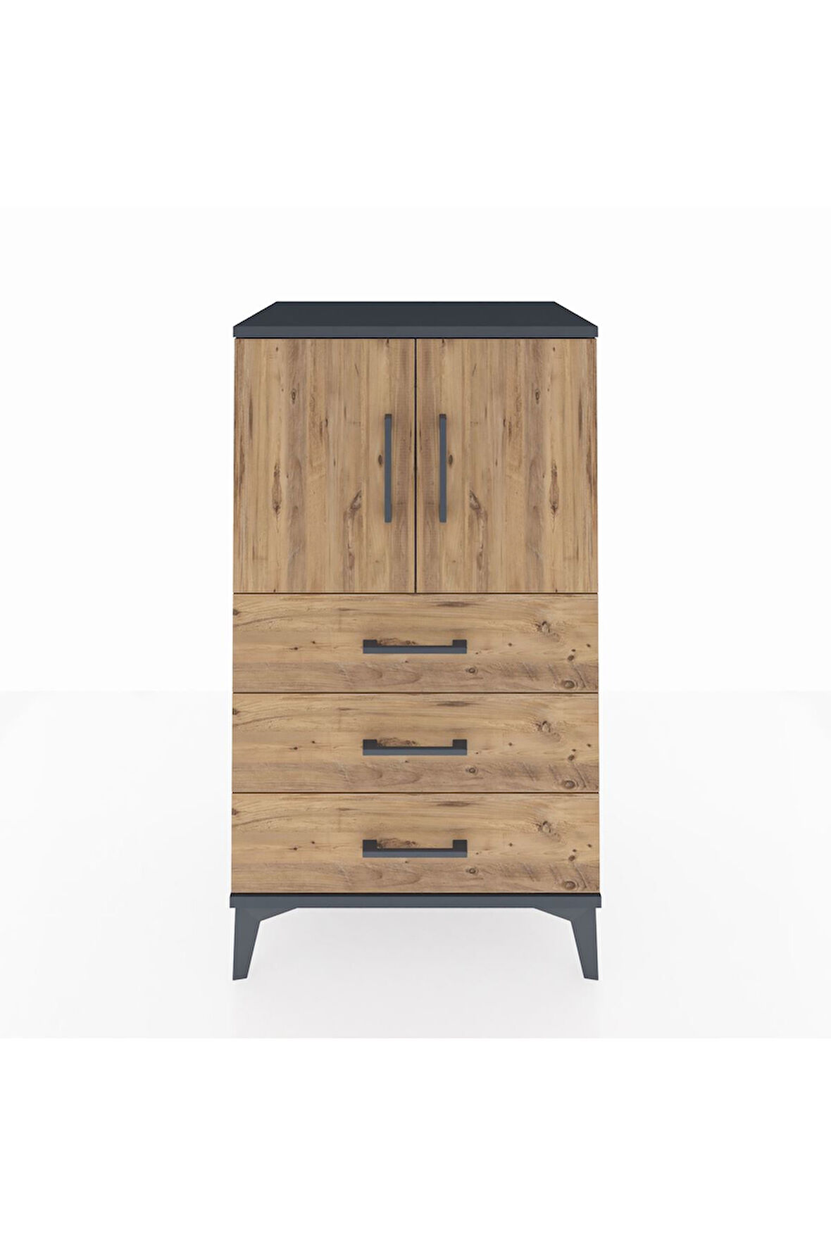 Hyperion Komodin 2 Raflı 3 Çekmeceli 2 Kapaklı 60x44x106 Antrasit-Çam