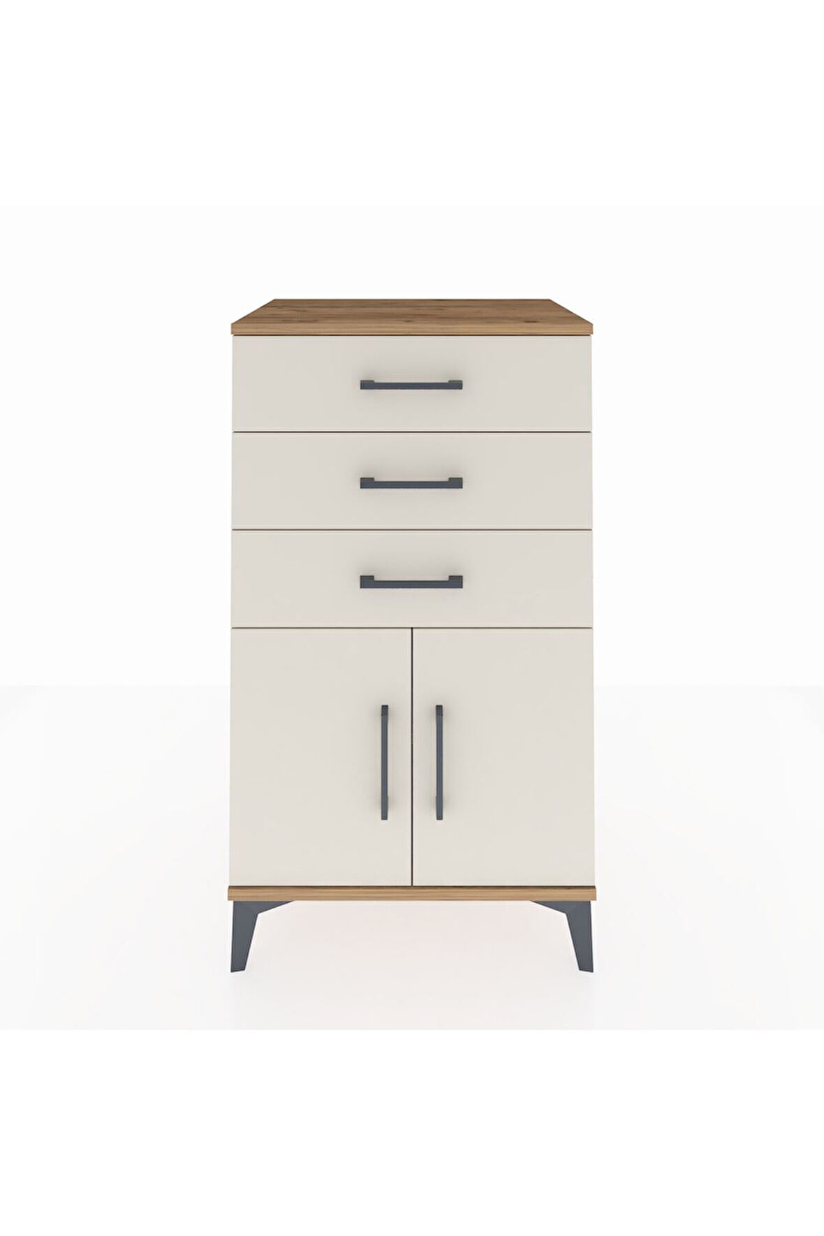 Hyperion Komodin Tek Raflı 3 Çekmeceli 2 Kapaklı 60x44x106 Çam-Aytaşı