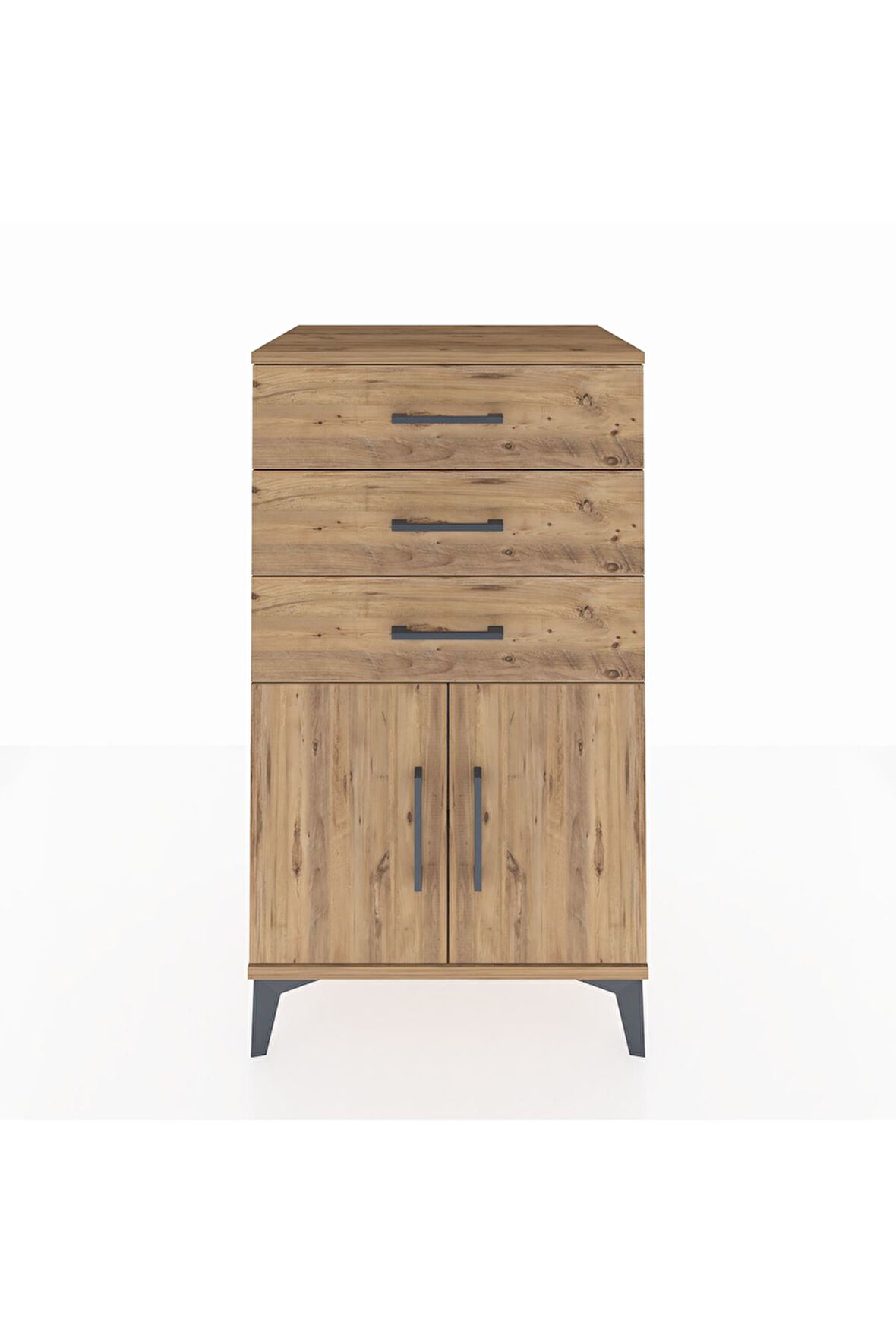 Hyperion Komodin Tek Raflı 3 Çekmeceli 2 Kapaklı 60x44x106 Çam-Çam