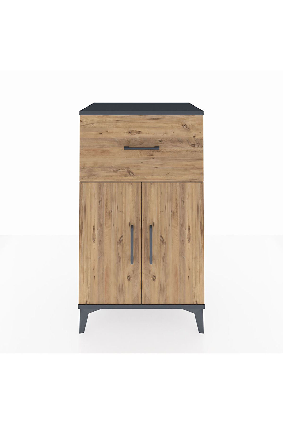 Hyperion Komodin Tek Raflı Tek Çekmeceli 2 Kapaklı 60x44x106 Antrasit-Çam