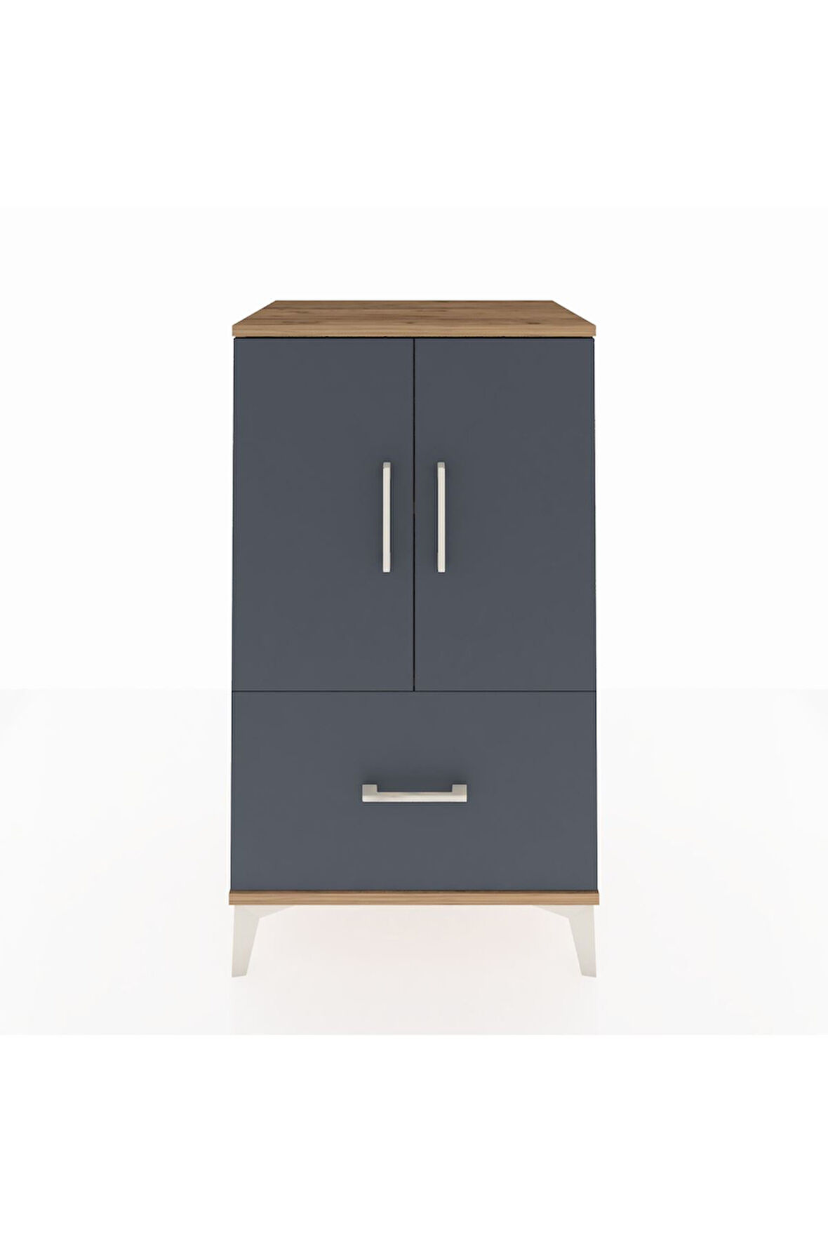 Hyperion Komodin 2 Raflı Tek Çekmeceli 2 Kapaklı 60x44x106 Çam-Antrasit
