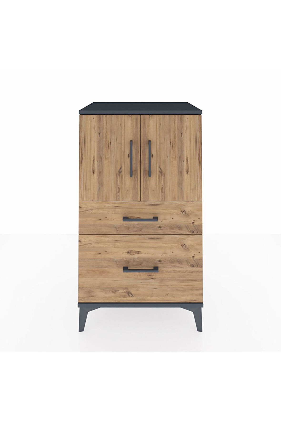 Hyperion Komodin 2 Raflı 2 Çekmeceli 2 Kapaklı 60x44x106 Antrasit-Çam