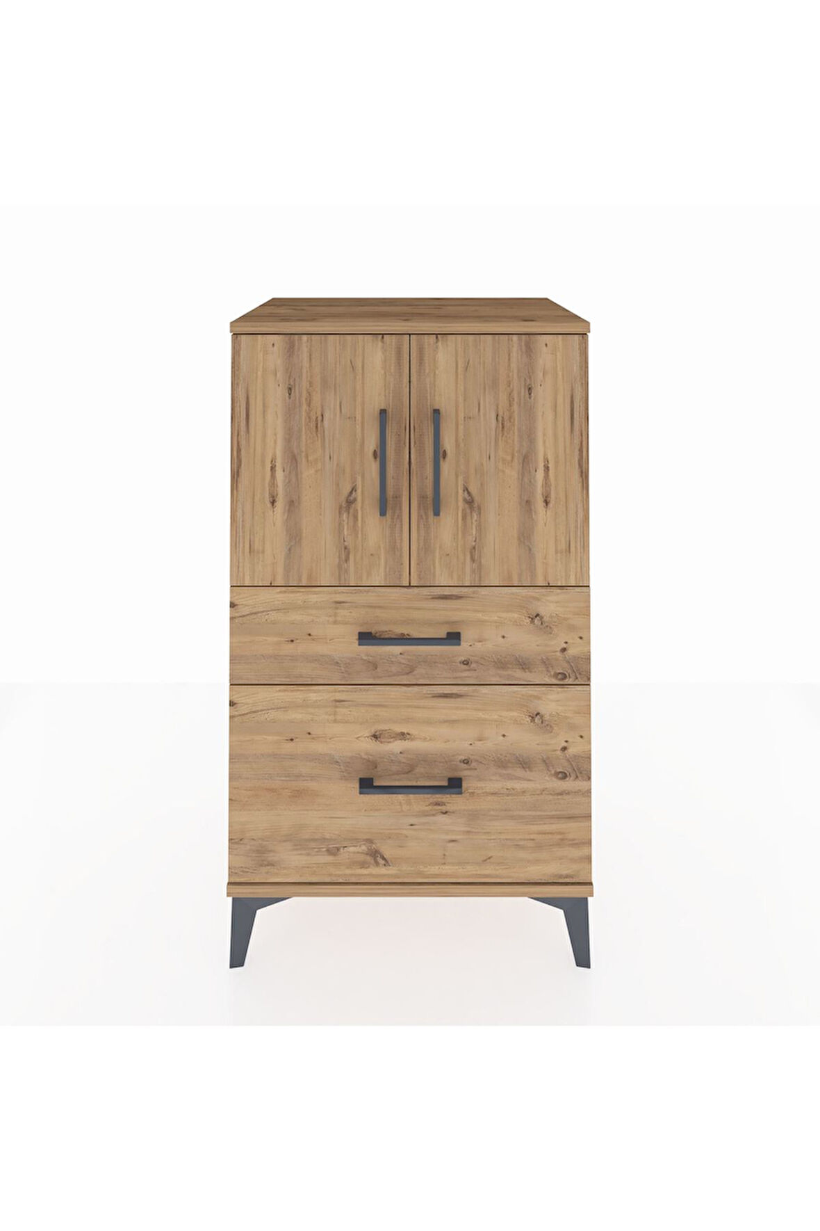 Hyperion Komodin 2 Raflı 2 Çekmeceli 2 Kapaklı 60x44x106 Çam-Çam