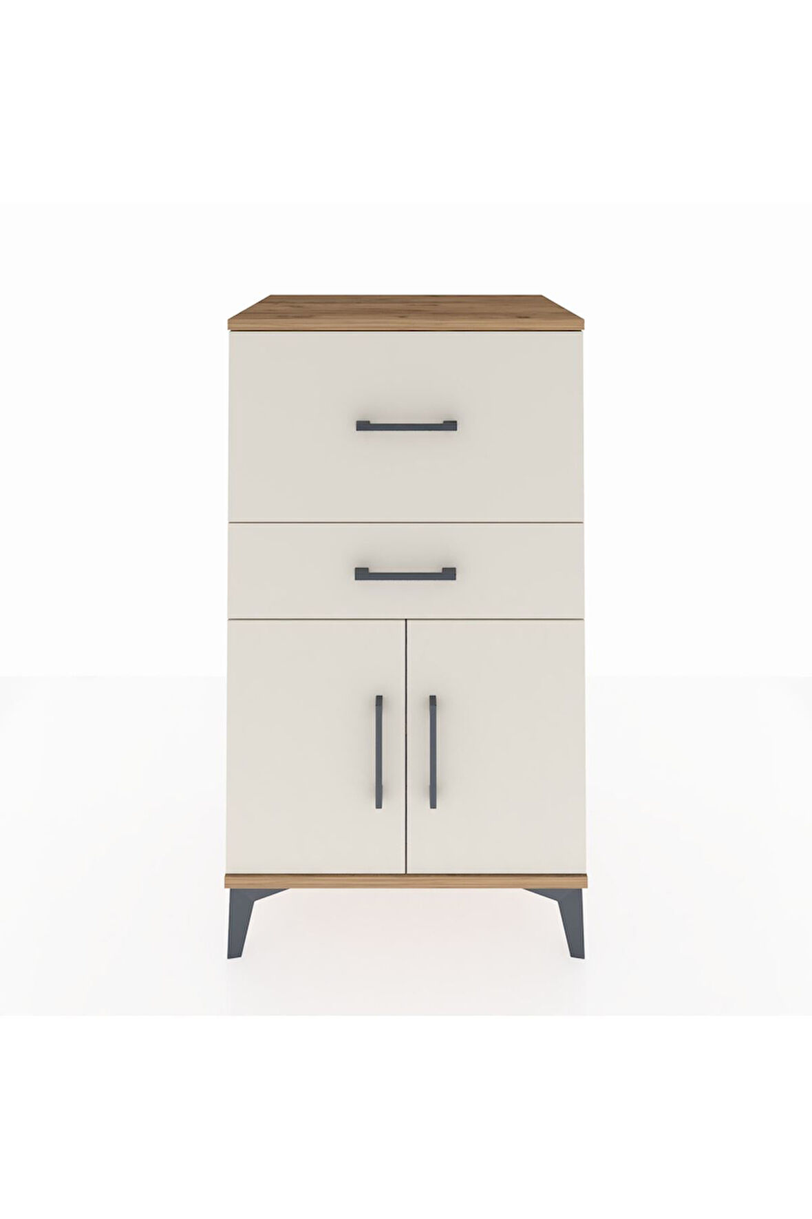 Hyperion Komodin Tek Raflı 2 Çekmeceli 2 Kapaklı 60x44x106 Çam-Aytaşı