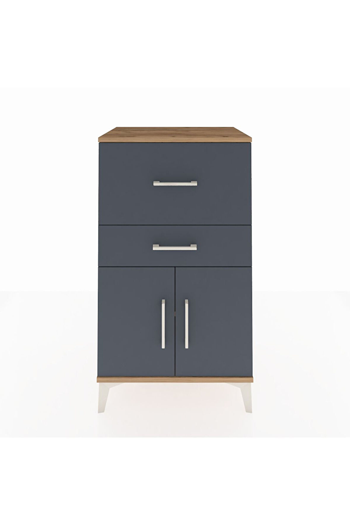 Hyperion Komodin Tek Raflı 2 Çekmeceli 2 Kapaklı 60x44x106 Çam-Antrasit