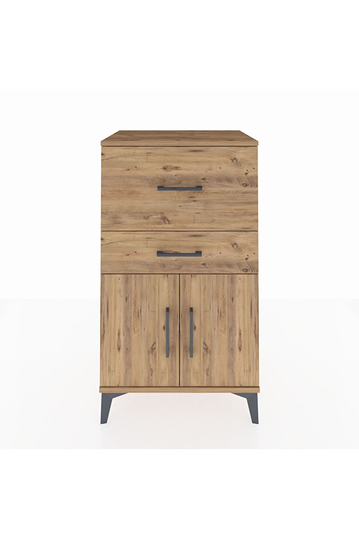 Hyperion Komodin Tek Raflı 2 Çekmeceli 2 Kapaklı 60x44x106 Çam-Çam