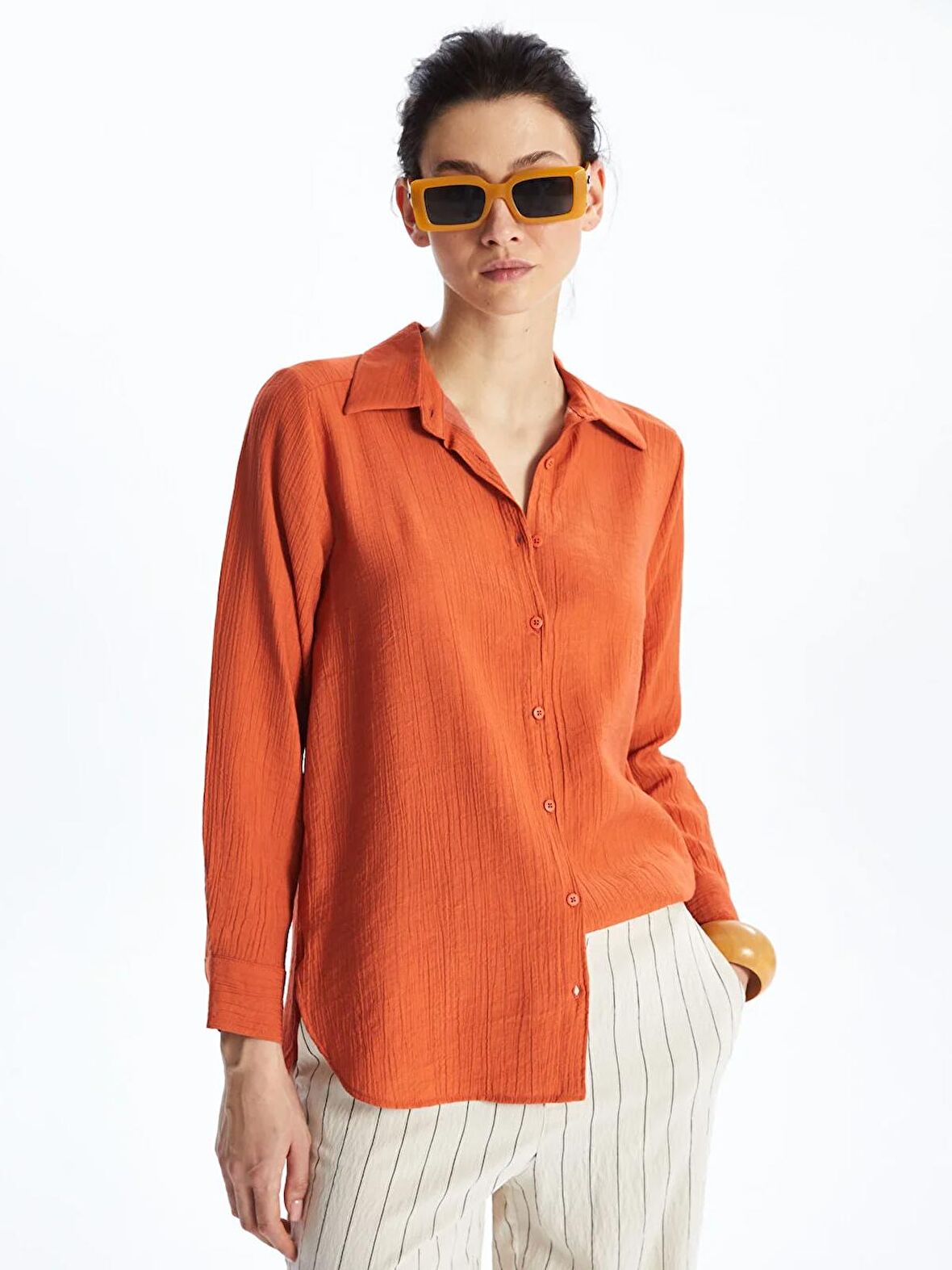 Düz Uzun Kollu Kadın Gömlek