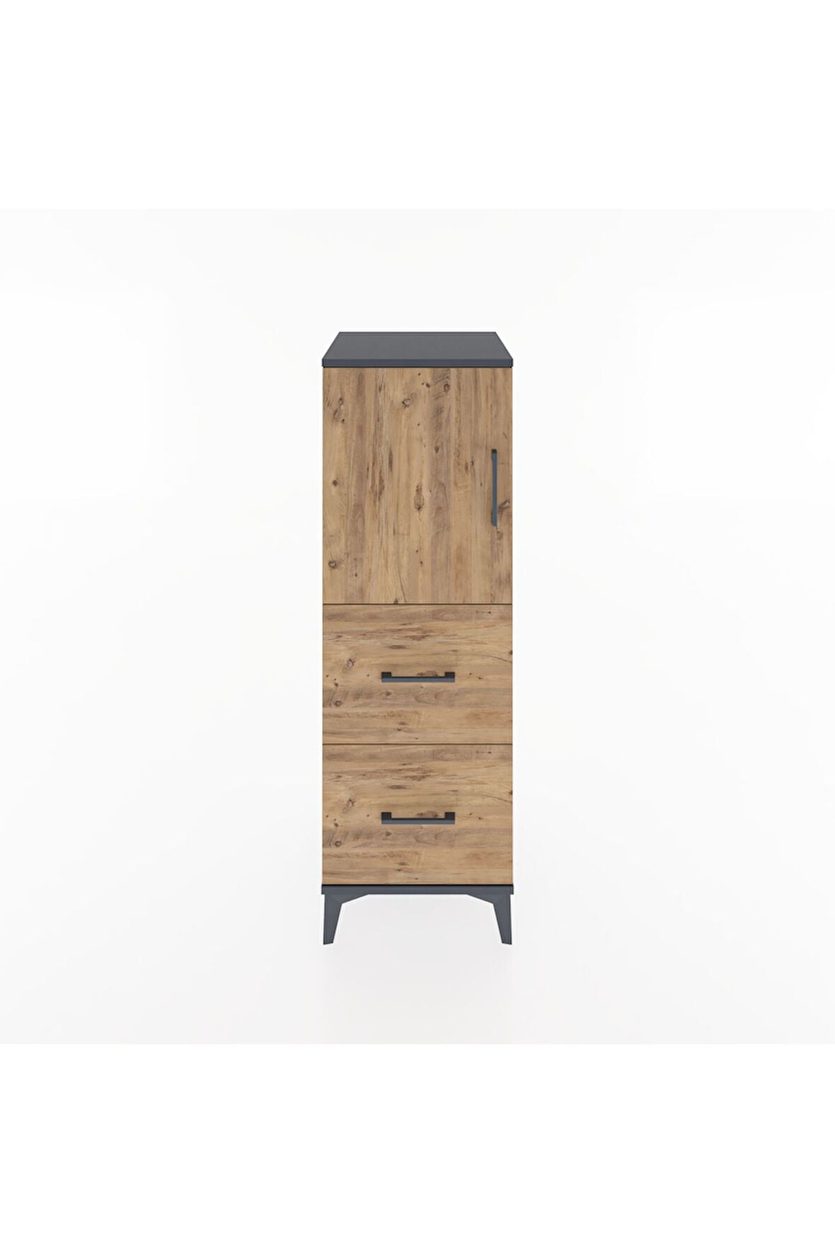 Hyperion Dolap 2 Raflı 2 Çekmeceli Tek Kapaklı 44x44x134 Antrasit-Çam