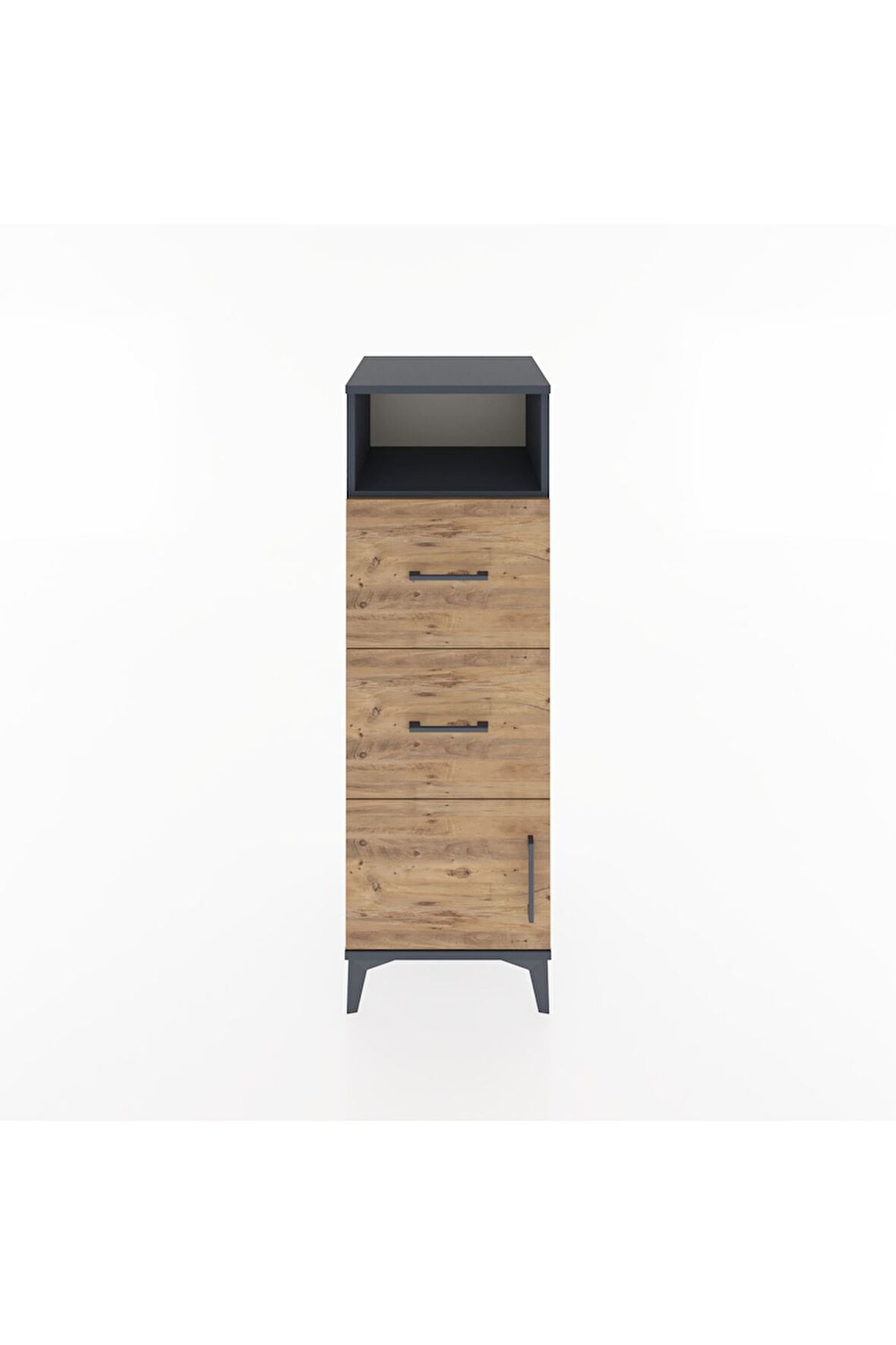 Hyperion Dolap Tek Raflı 2 Çekmeceli Tek Kapaklı 44x44x134 Antrasit-Çam