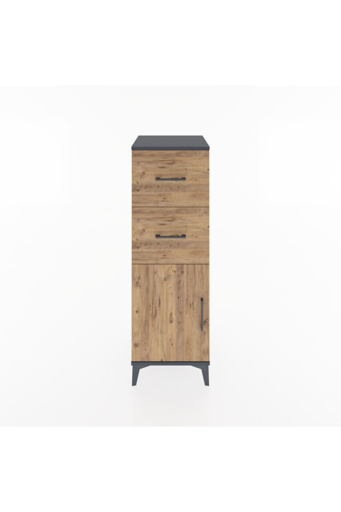 Hyperion Dolap Tek Raflı 2 Çekmeceli Tek Kapaklı 44x44x134 Antrasit-Çam