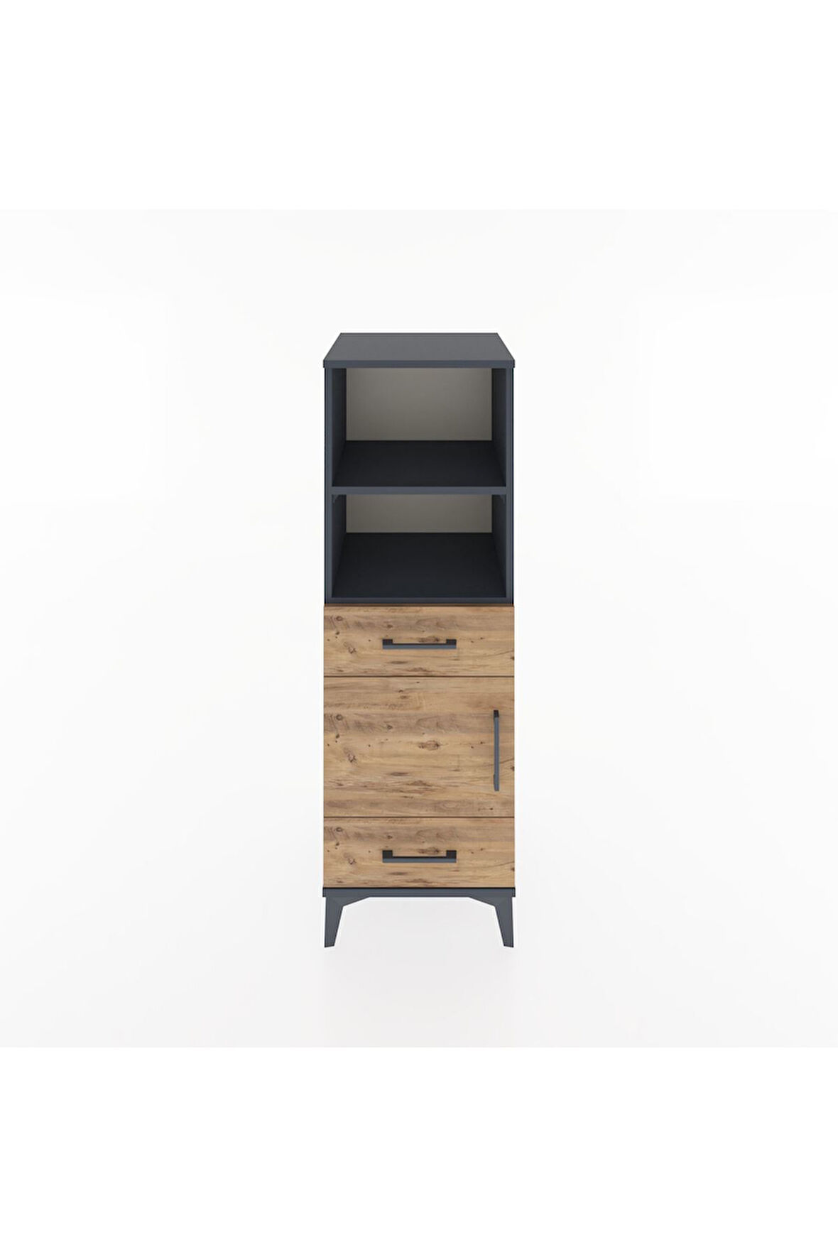 Hyperion Dolap 3 Raflı 2 Çekmeceli Tek Kapaklı 44x44x134 Antrasit-Çam