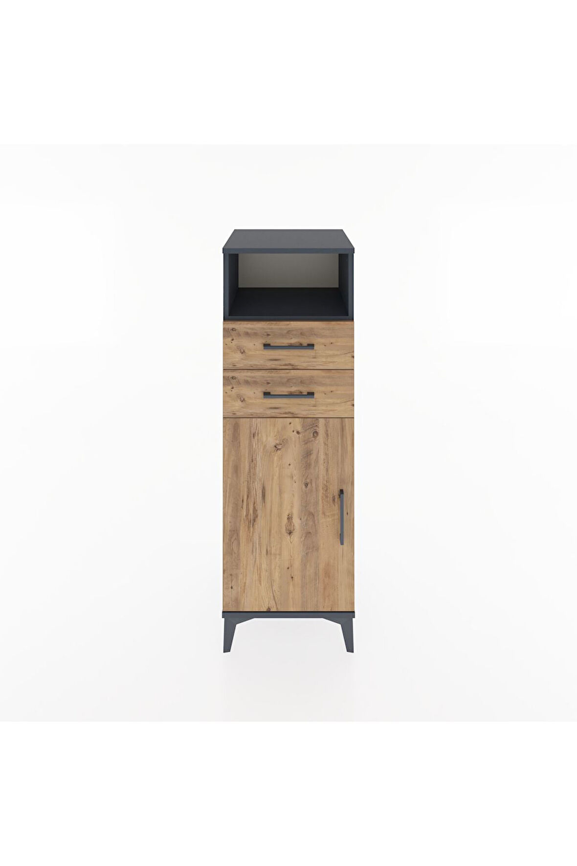 Hyperion Dolap 2 Raflı 2 Çekmeceli Tek Kapaklı 44x44x134 Antrasit-Çam