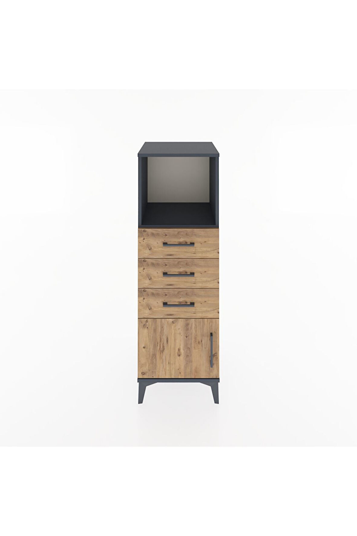 Hyperion Dolap Tek Raflı 3 Çekmeceli Tek Kapaklı 44x44x134 Antrasit-Çam