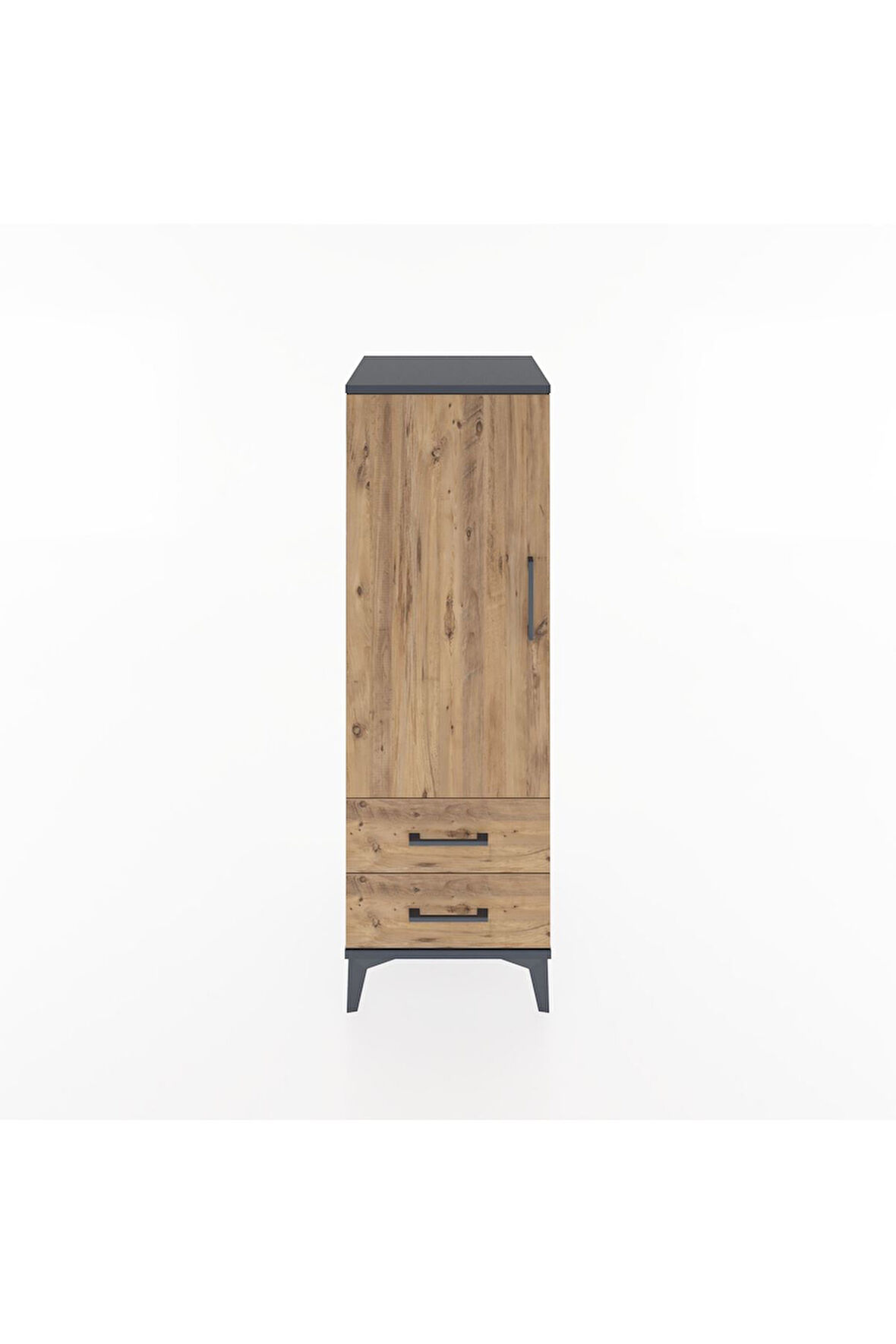 Hyperion Dolap Tek Raflı 2 Çekmeceli Tek Askılı 44x44x134 Antrasit-Çam