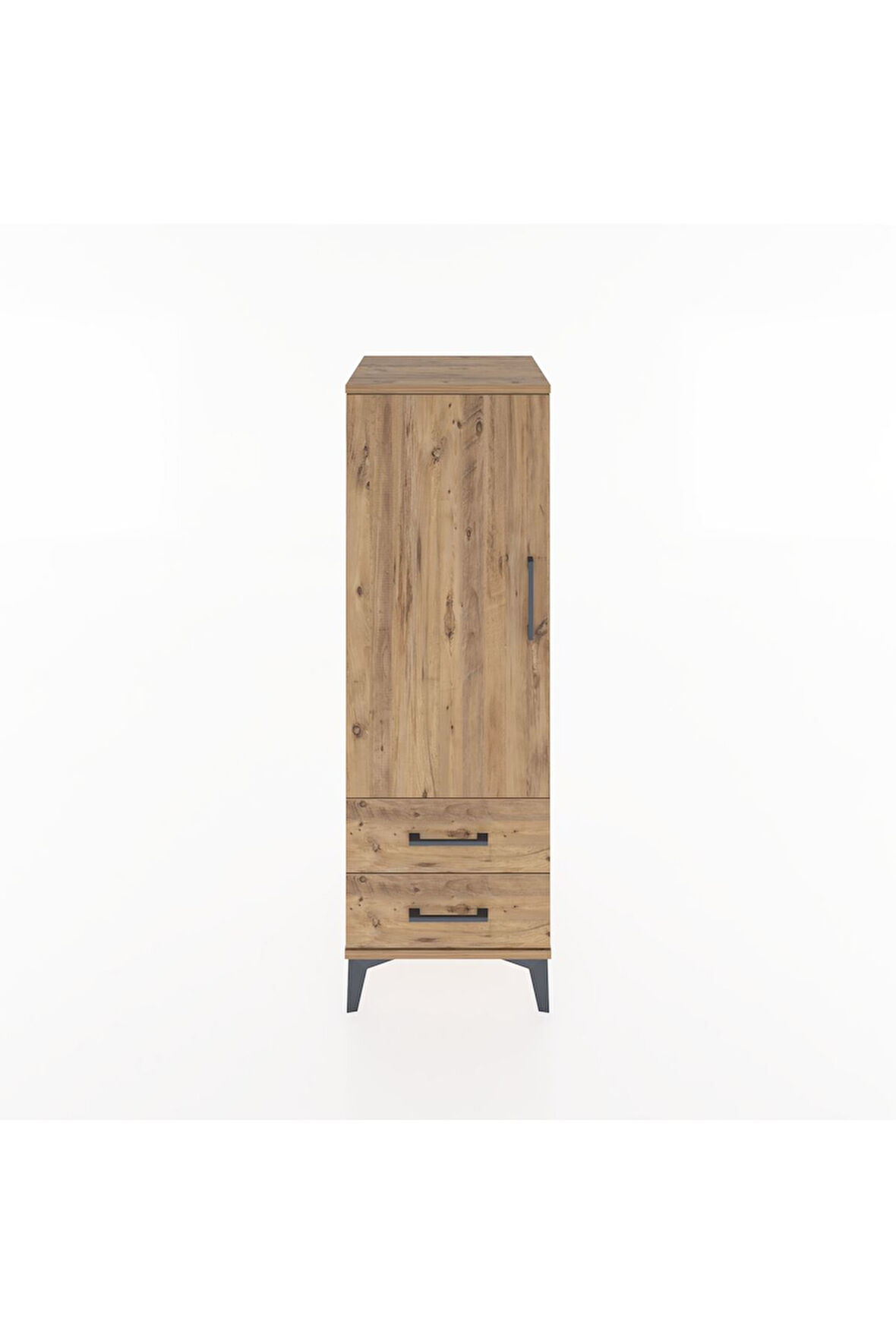 Hyperion Dolap Tek Raflı 2 Çekmeceli Tek Askılı 44x44x134 Çam-Çam