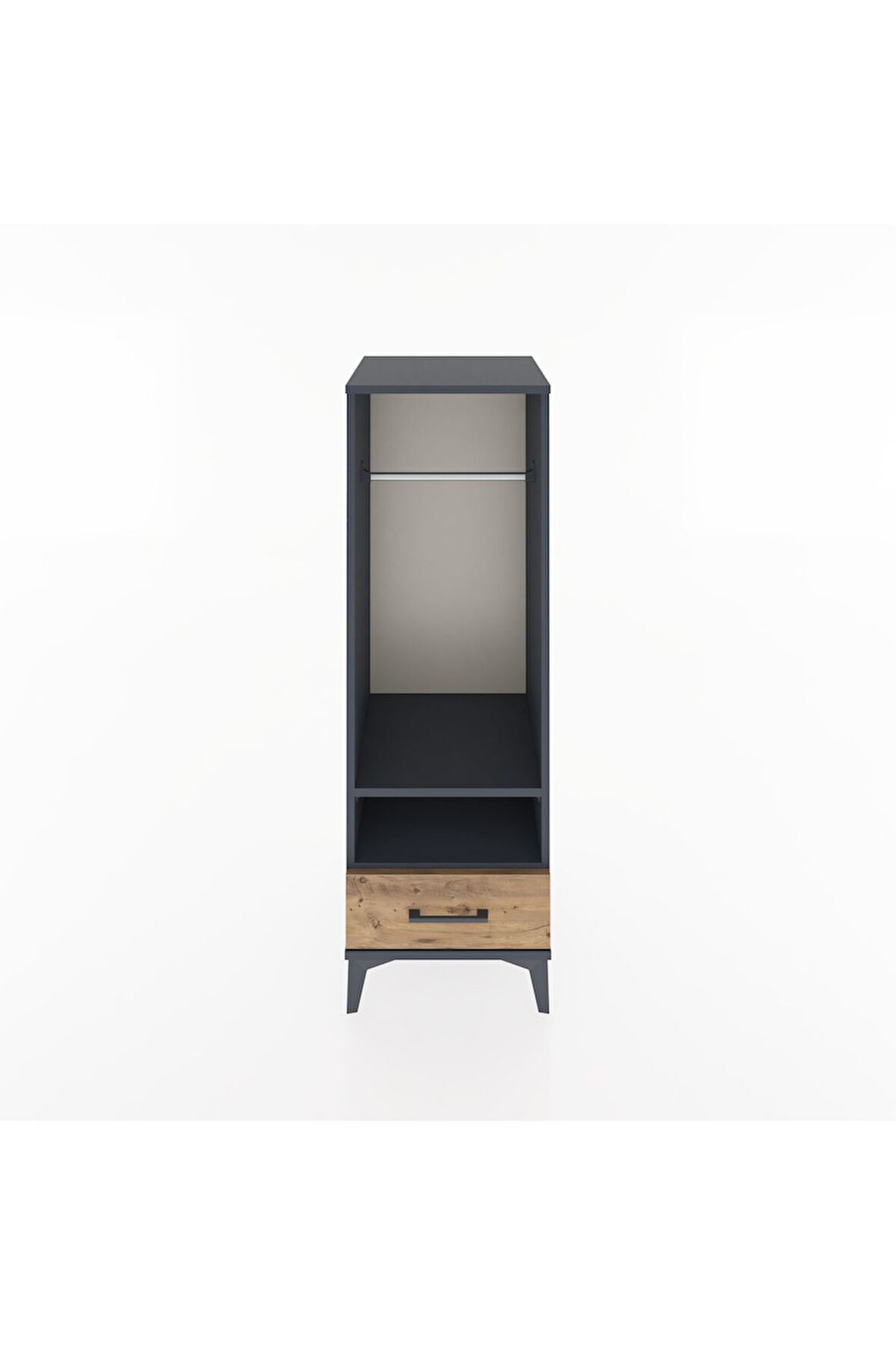 Hyperion Dolap 2 Raflı Tek Çekmeceli Tek Askılı 44x44x134 Antrasit-Çam