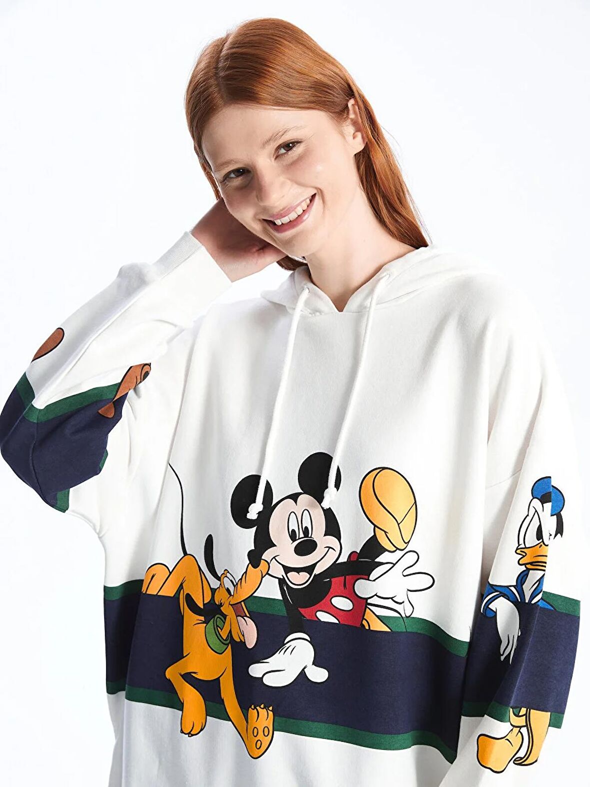 Mickey Mouse ve Arkadaşları Baskılı Uzun Kollu Oversize Kadın Hoodie