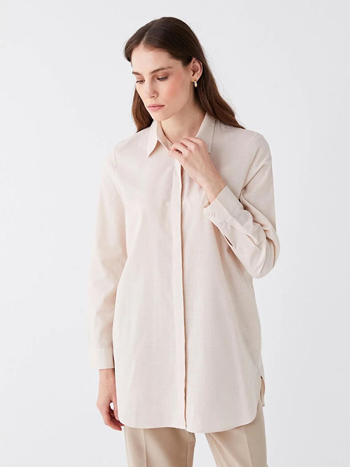 Düz Uzun Kollu Kadın Gömlek Tunik