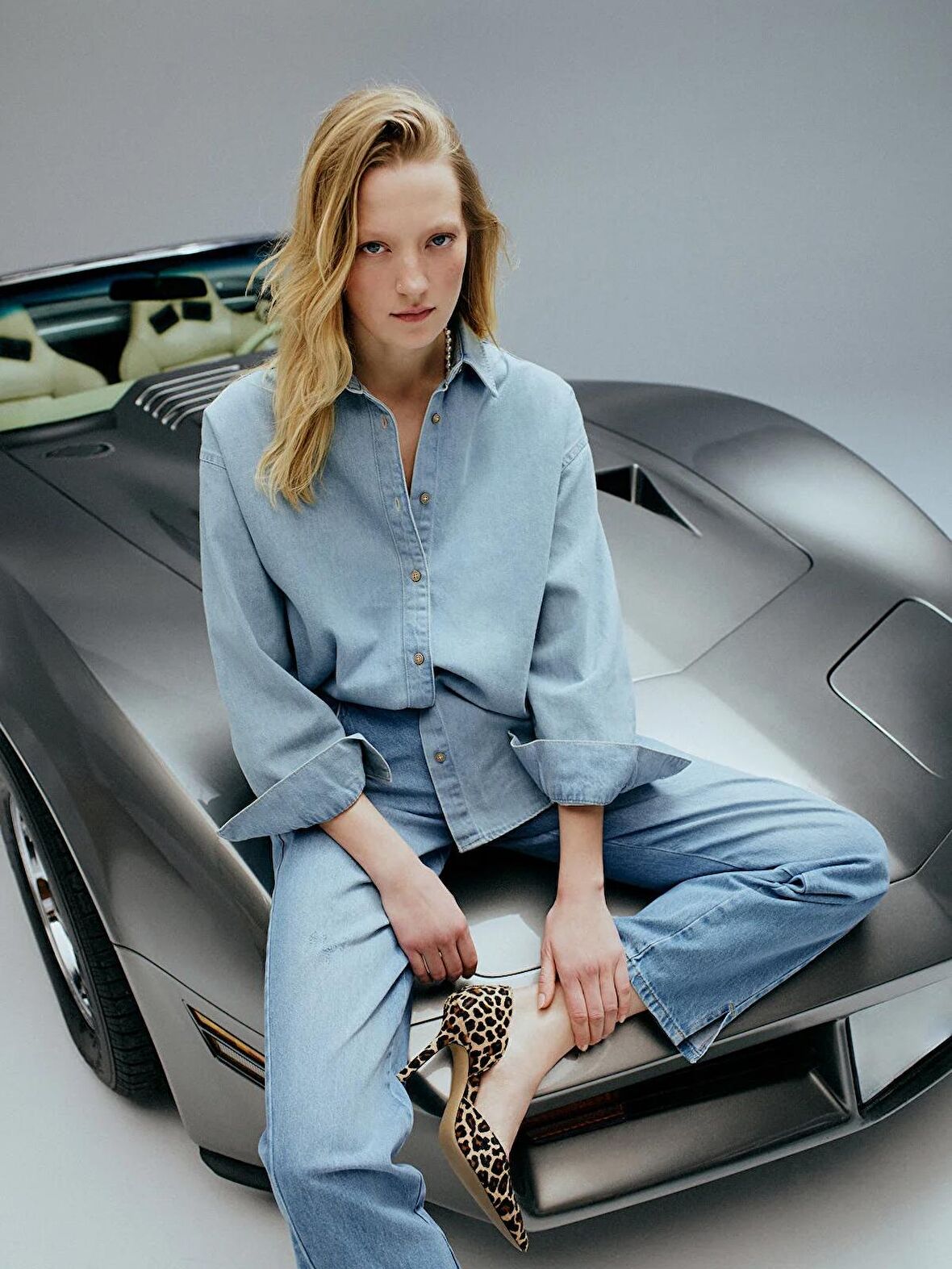 Düz Uzun Kollu Oversize Kadın Jean Gömlek