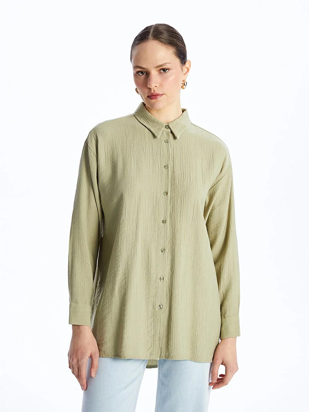 Düz Uzun Kollu Oversize Kadın Gömlek Tunik