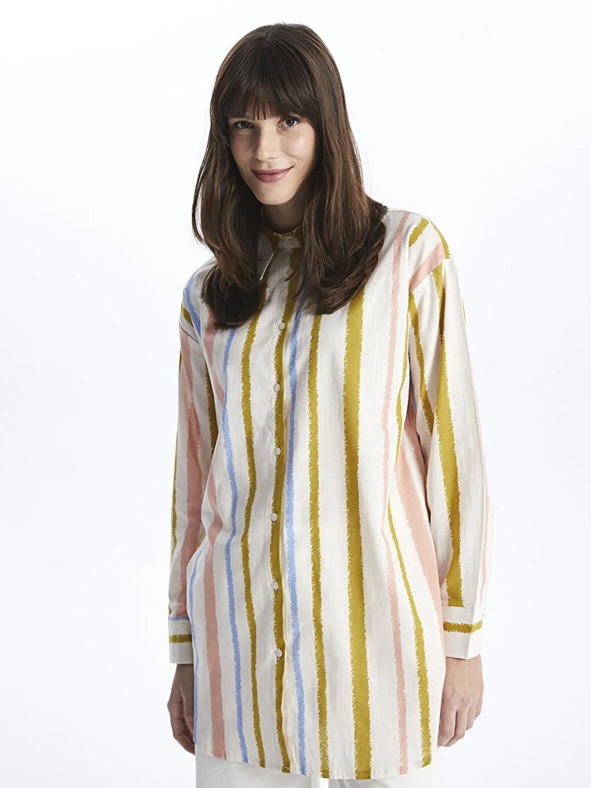 Desenli Uzun Kollu Oversize Kadın Gömlek Tunik