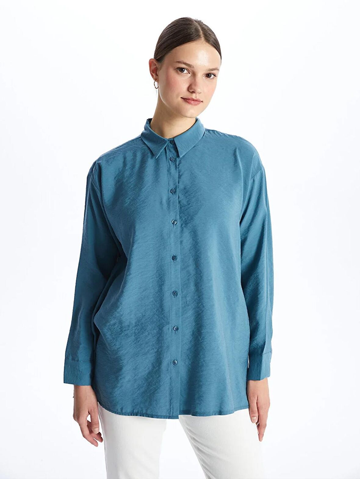 Düz Uzun Kollu Oversize Kadın Gömlek Tunik