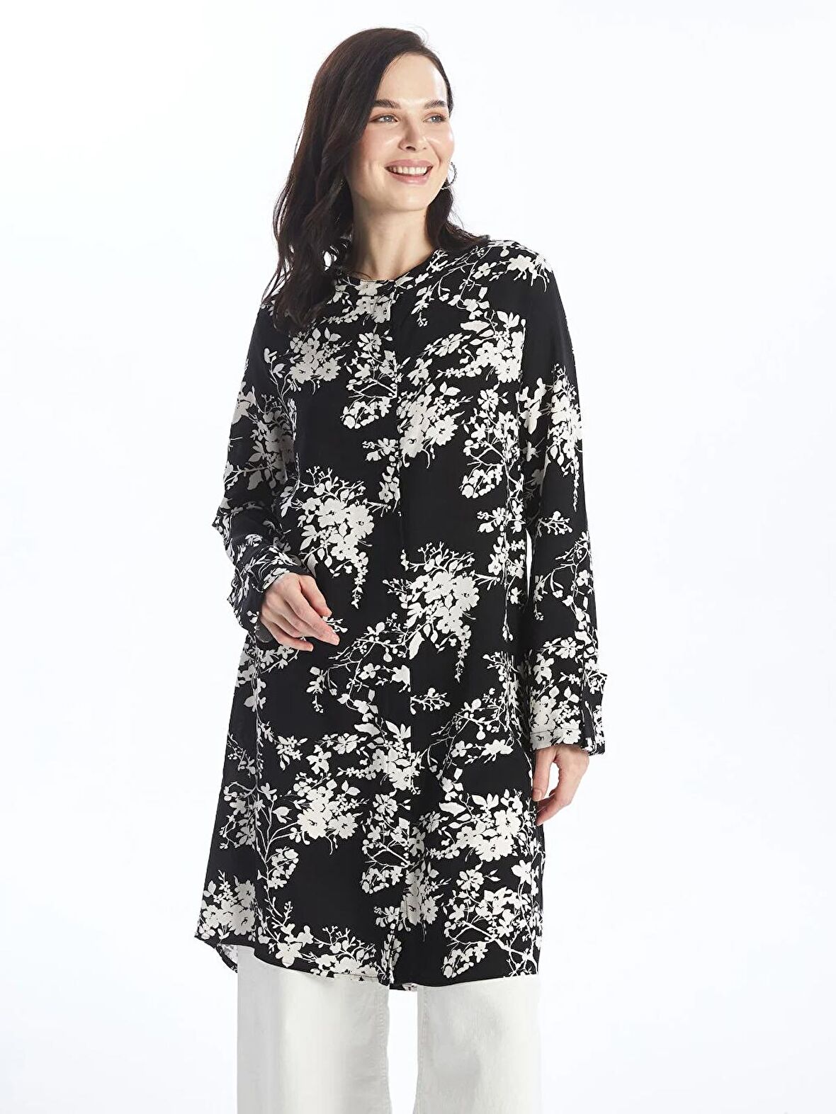 Bisiklet Yaka Desenli Kadın Gömlek Tunik