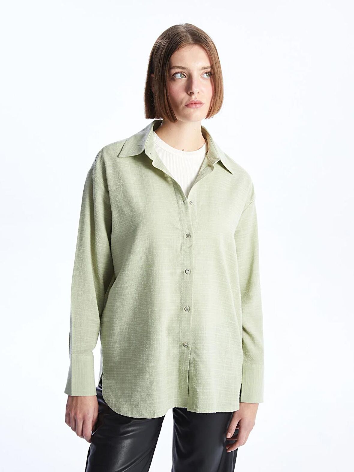 Düz Uzun Kollu Oversize Kadın Gömlek