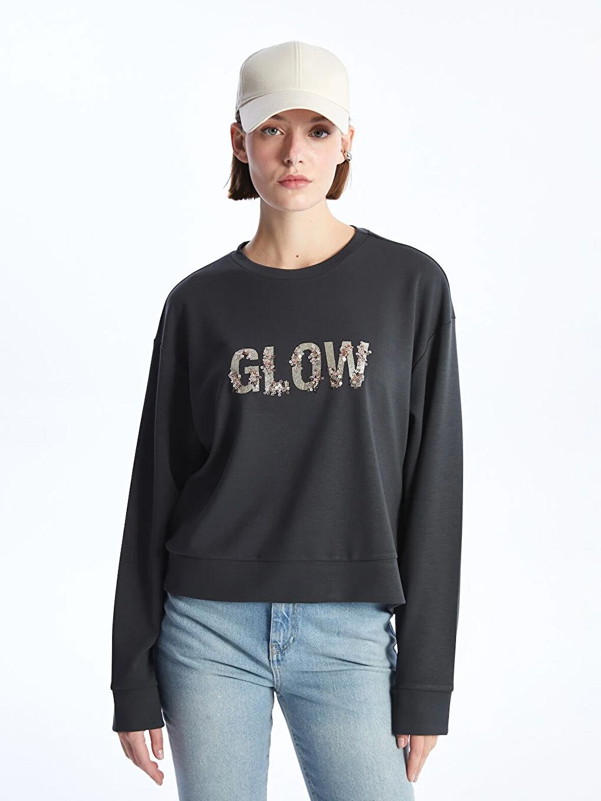 Bisiklet Yaka Pul Payetli Kadın Sweatshirt