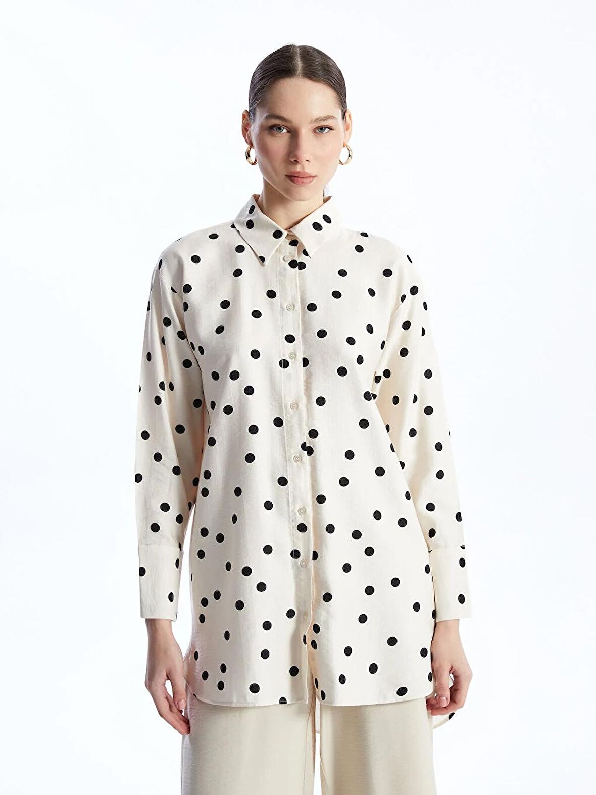 Puantiyeli Uzun Kollu Kadın Gömlek Tunik