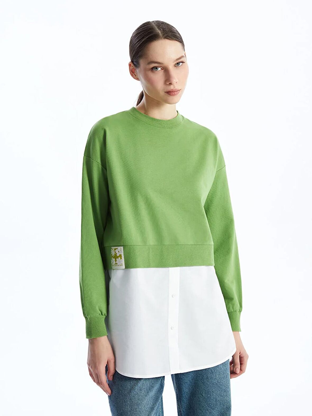 Bisiklet Yaka Baskılı Oversize Kadın Sweatshirt Tunik