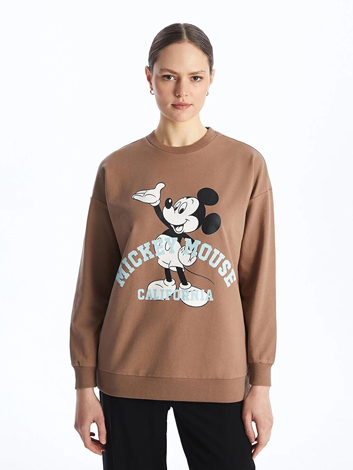 Bisiklet Yaka Mickey Mouse Baskılı Kadın Sweatshirt Tunik