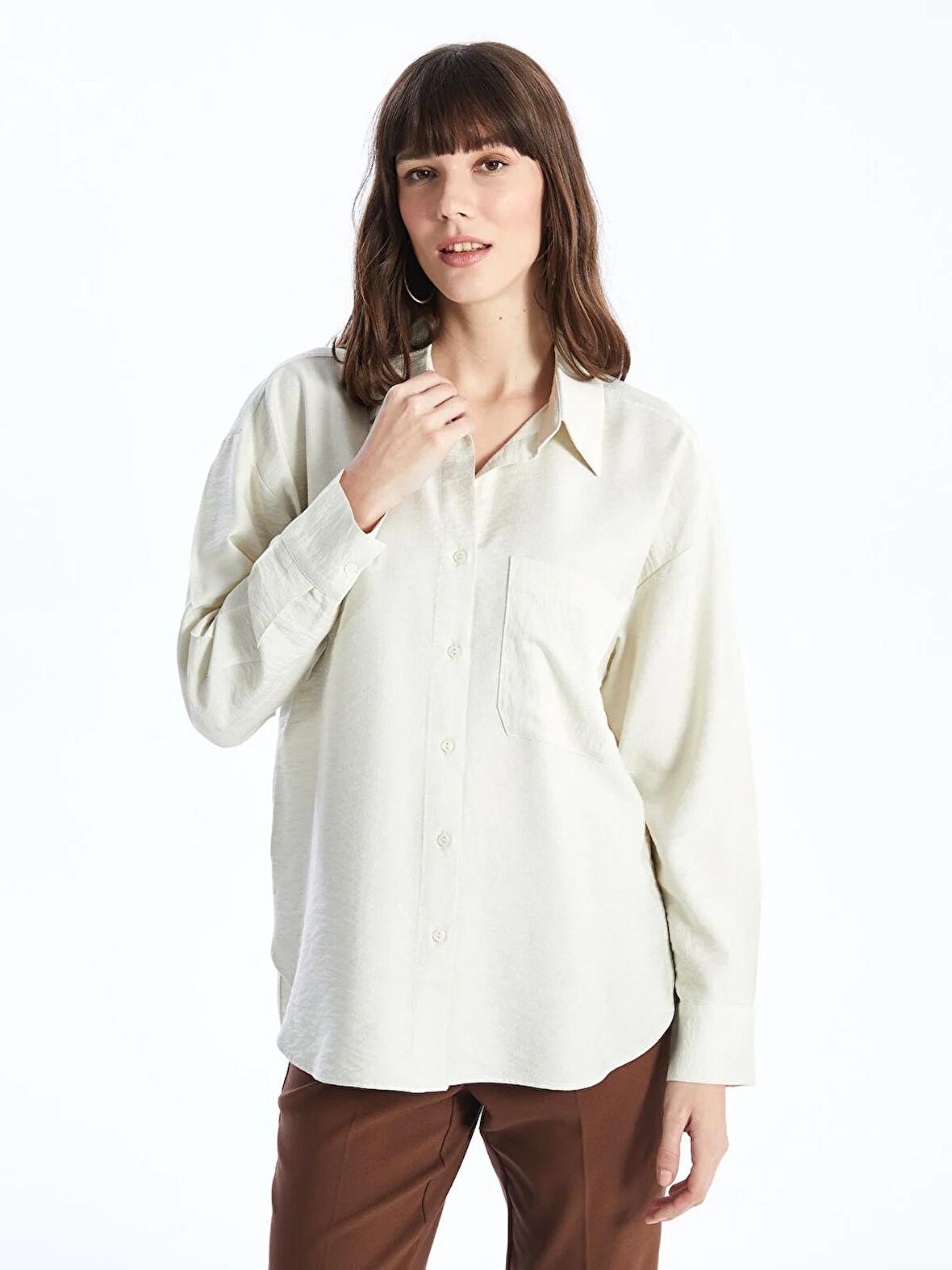 Düz Uzun Kollu Oversize Poplin Kadın Gömlek