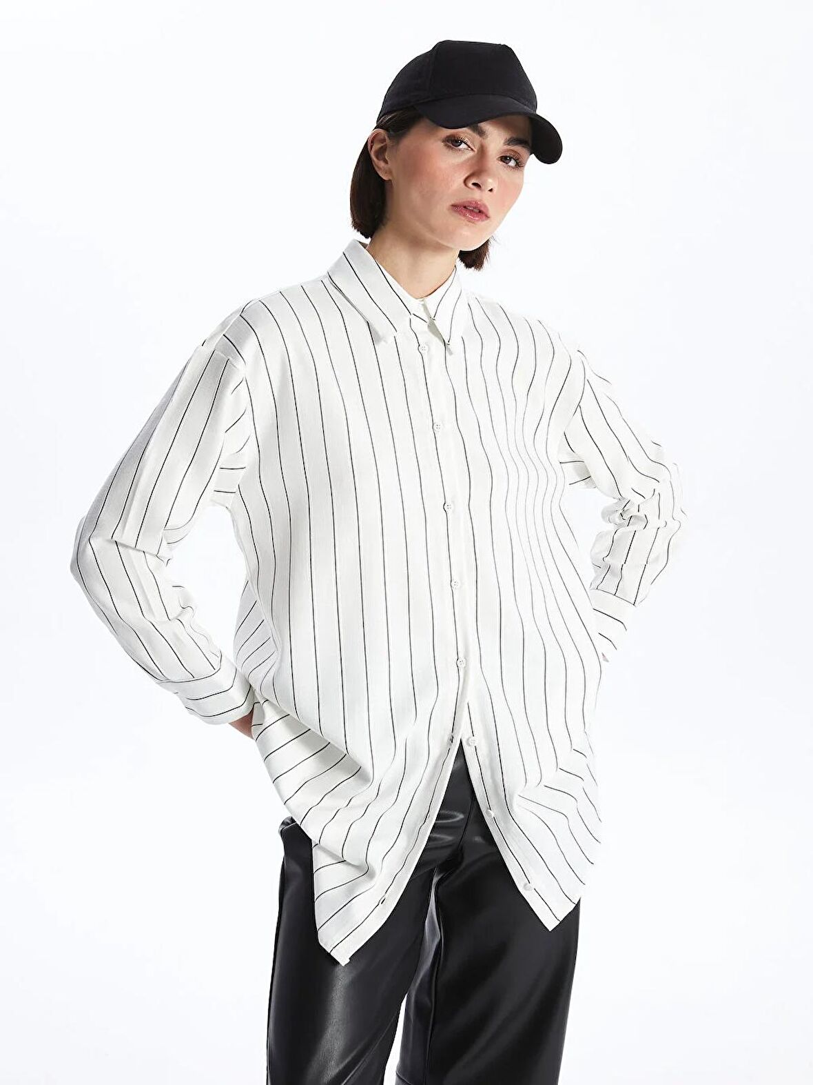 Çizgili Oversize Kadın Gömlek Tunik