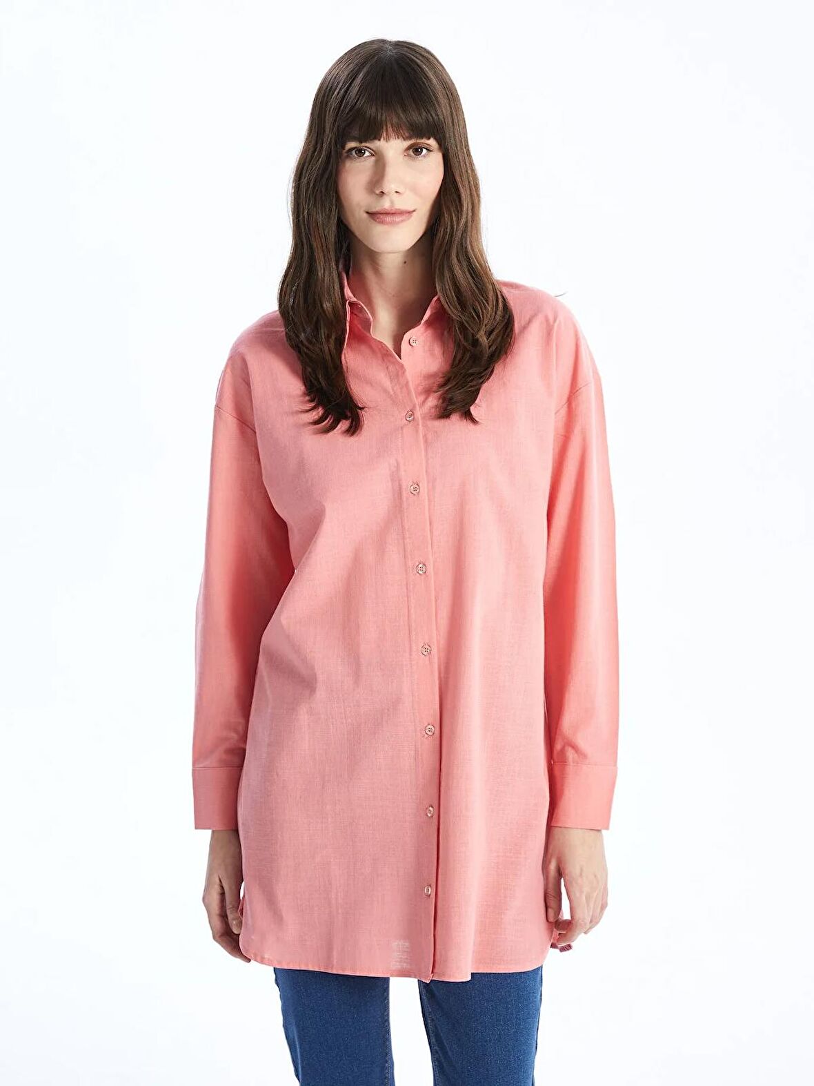 Düz Uzun Kollu Oversize Kadın Gömlek Tunik
