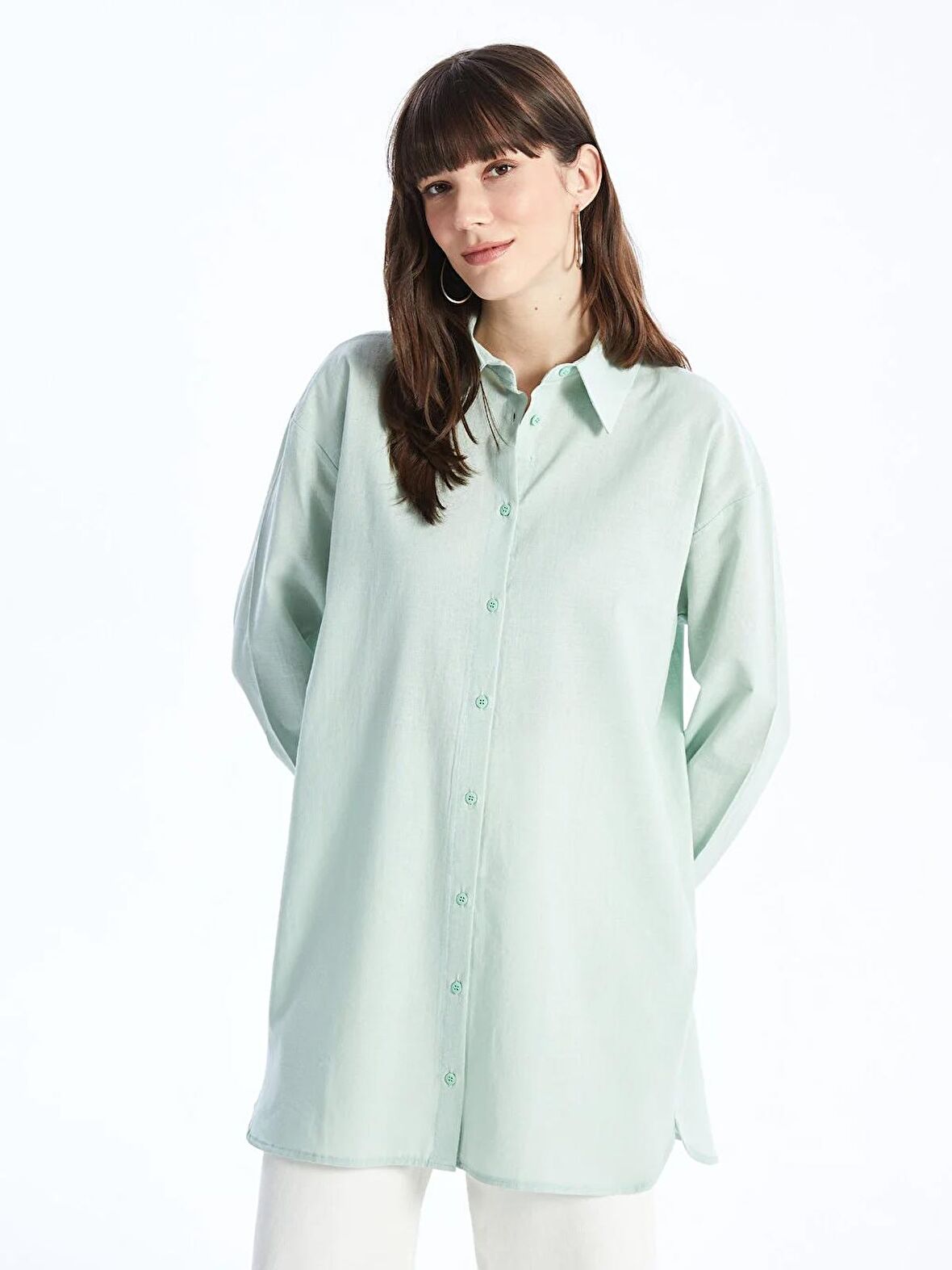 Düz Uzun Kollu Oversize Kadın Gömlek Tunik