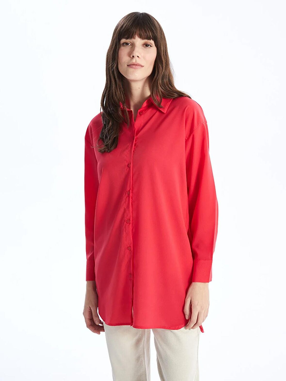 Düz Uzun Kollu Oversize Kadın Gömlek Tunik