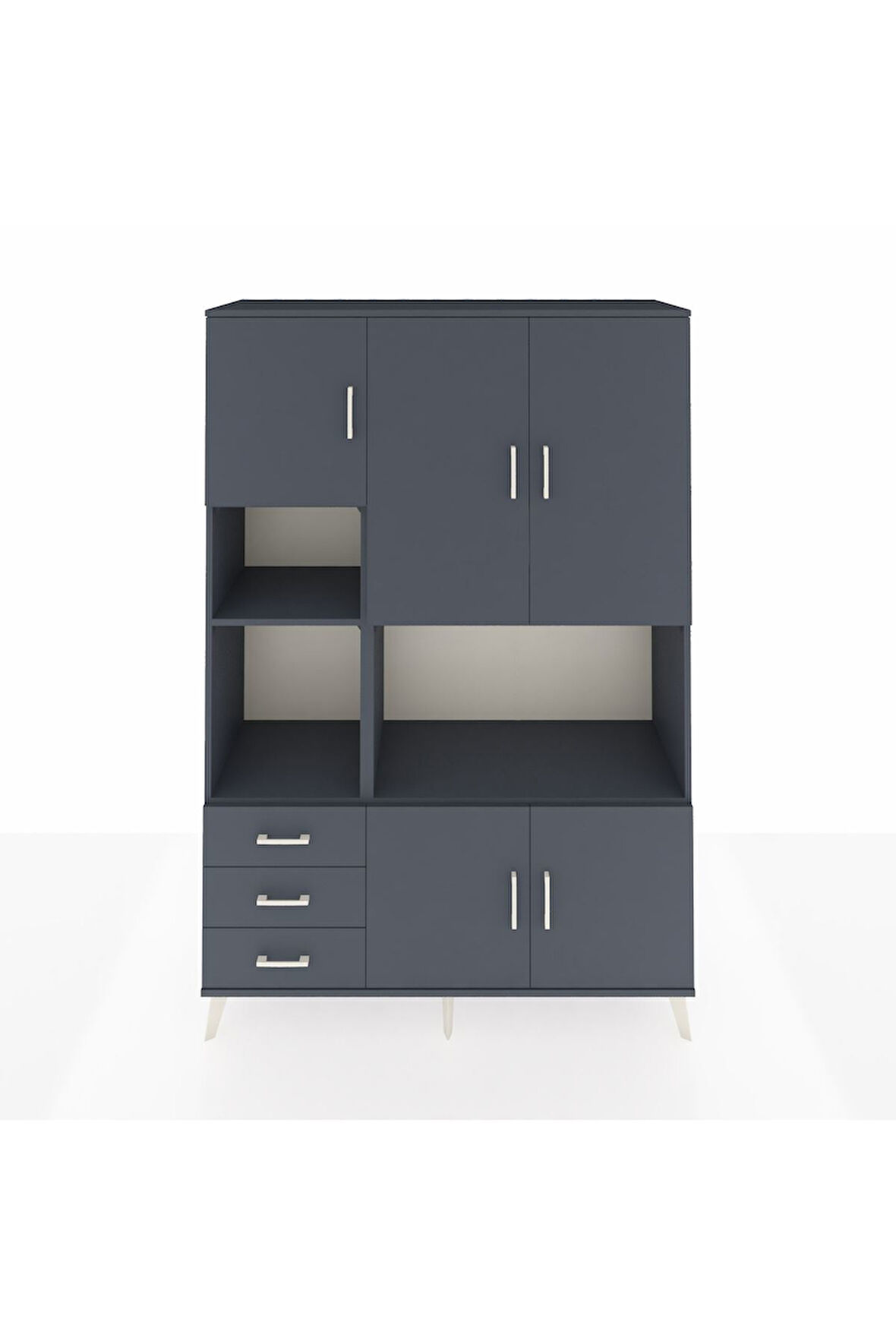 Hyperion Dolap 9 Raflı 3 Çekmeceli 5 Kapaklı 132x44x195 Antrasit-Antrasit/Antrasit