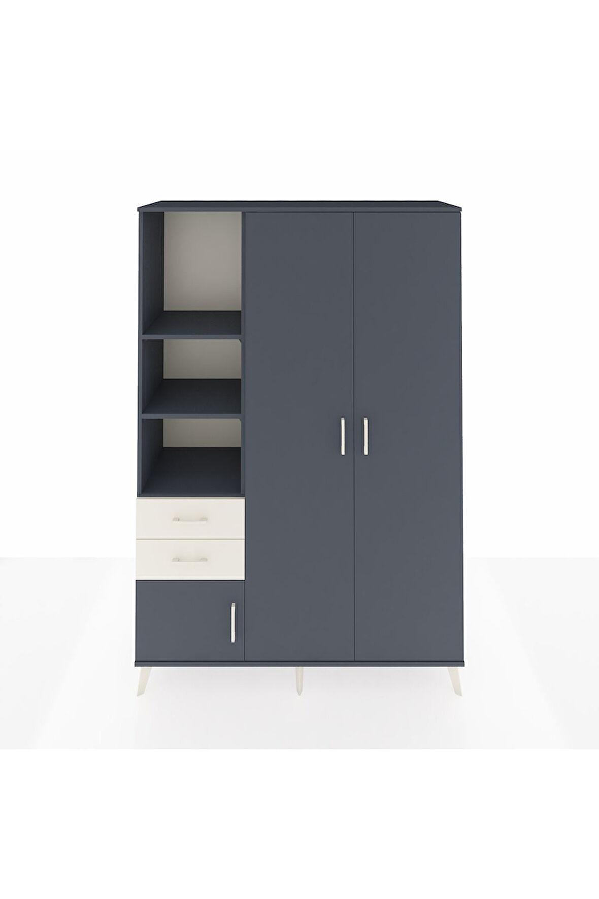 Hyperion Dolap 5 Raflı 2 Çekmeceli Tek Askılı 132x44x195 Antrasit-Antrasit/Aytaşı