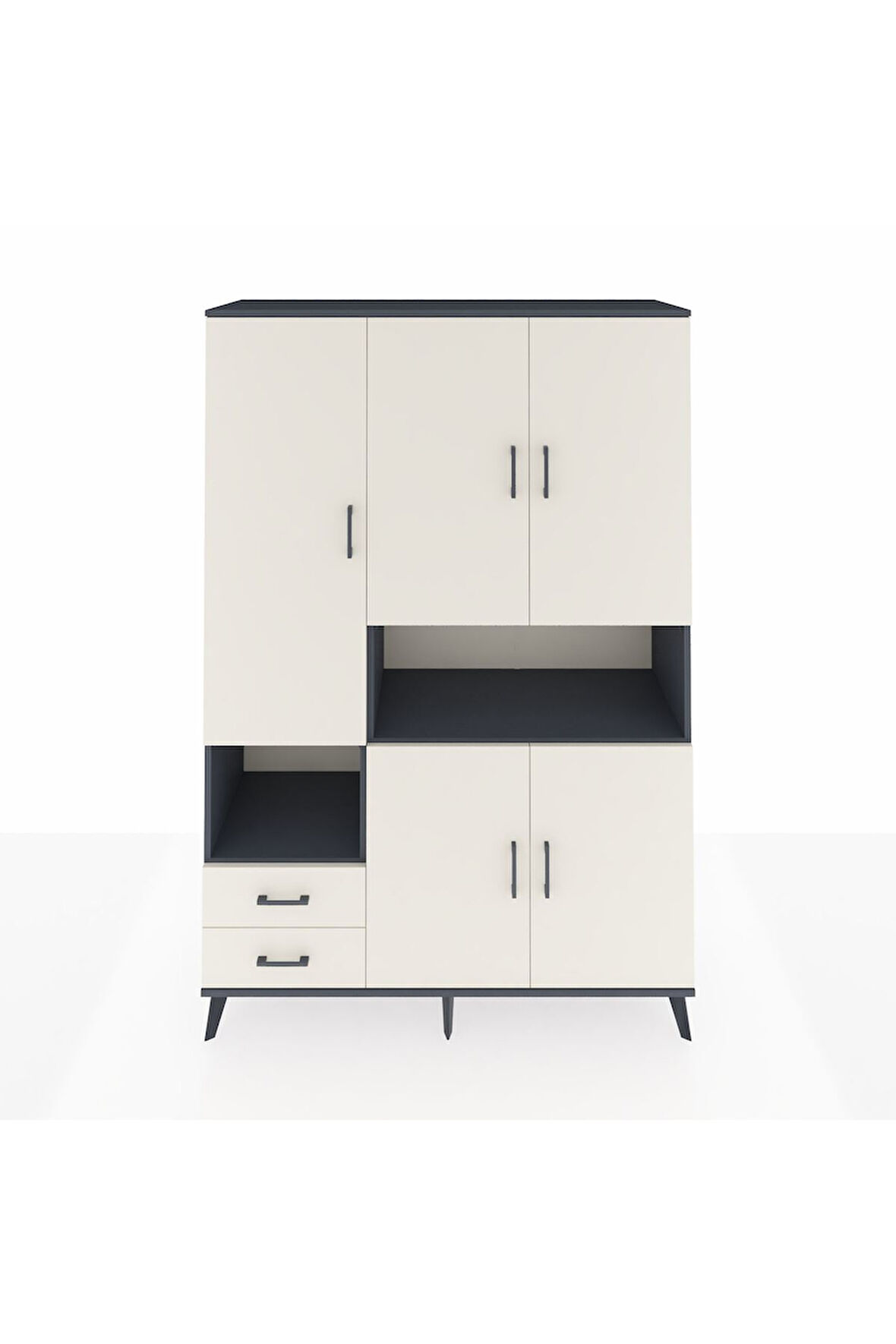 Hyperion Dolap 10 Raflı 2 Çekmeceli 5 Kapaklı 132x44x195 Antrasit-Aytaşı/Aytaşı