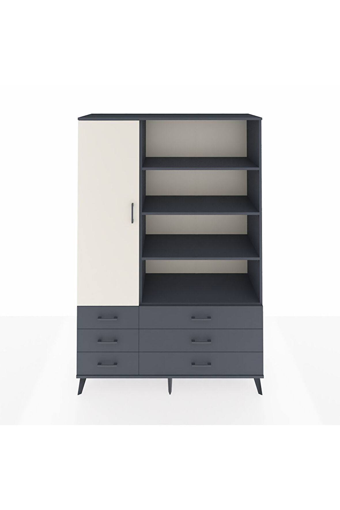 Hyperion Dolap 8 Raflı 6 Çekmeceli Tek Kapaklı  132x44x195 Antrasit-Aytaşı/Antrasit