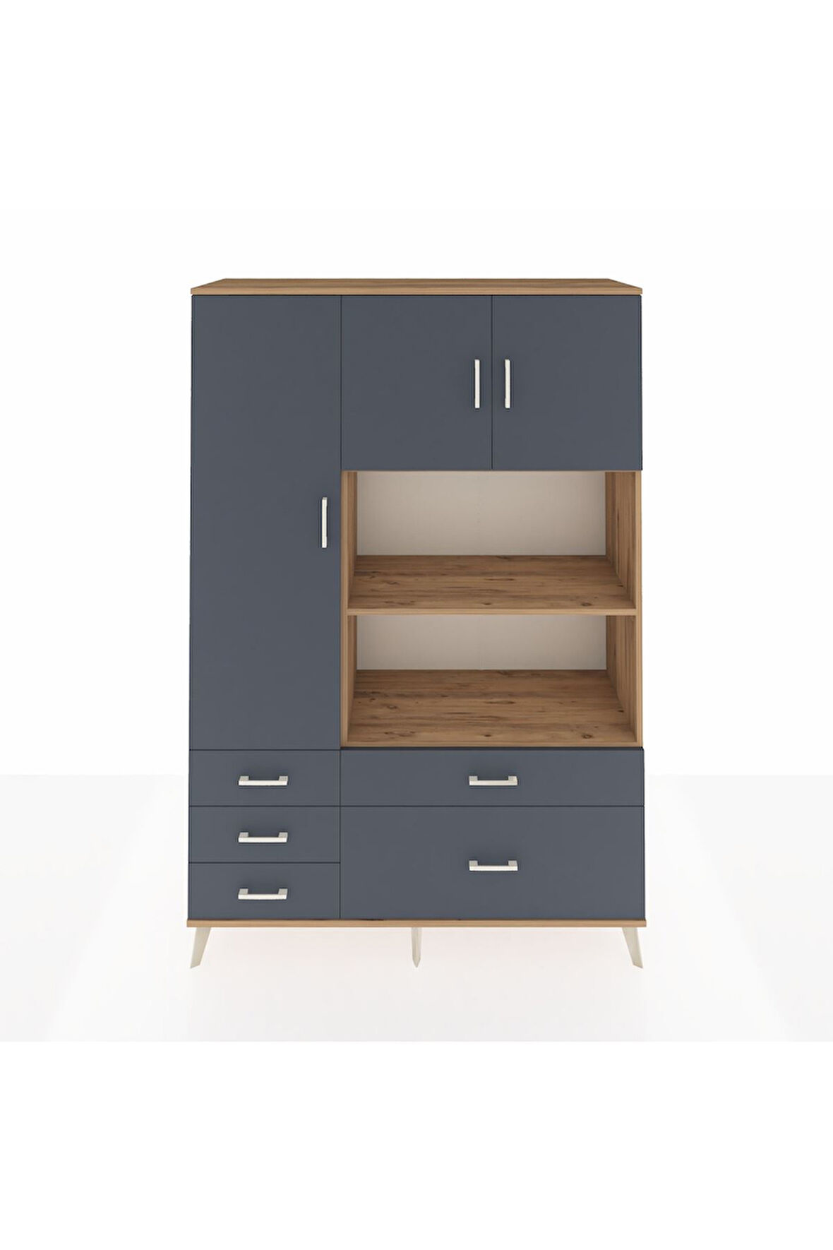 Hyperion Dolap 7 Raflı 5 Çekmeceli 3 Kapaklı 132x44x195 Çam-Antrasit/Antrasit