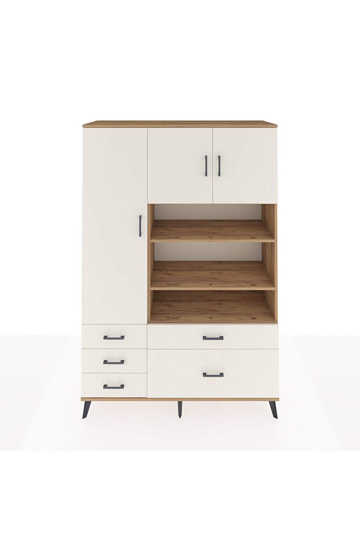 Hyperion Dolap 9 Raflı 5 Çekmeceli 3 Kapaklı 132x44x195 Çam-Aytaşı/Aytaşı