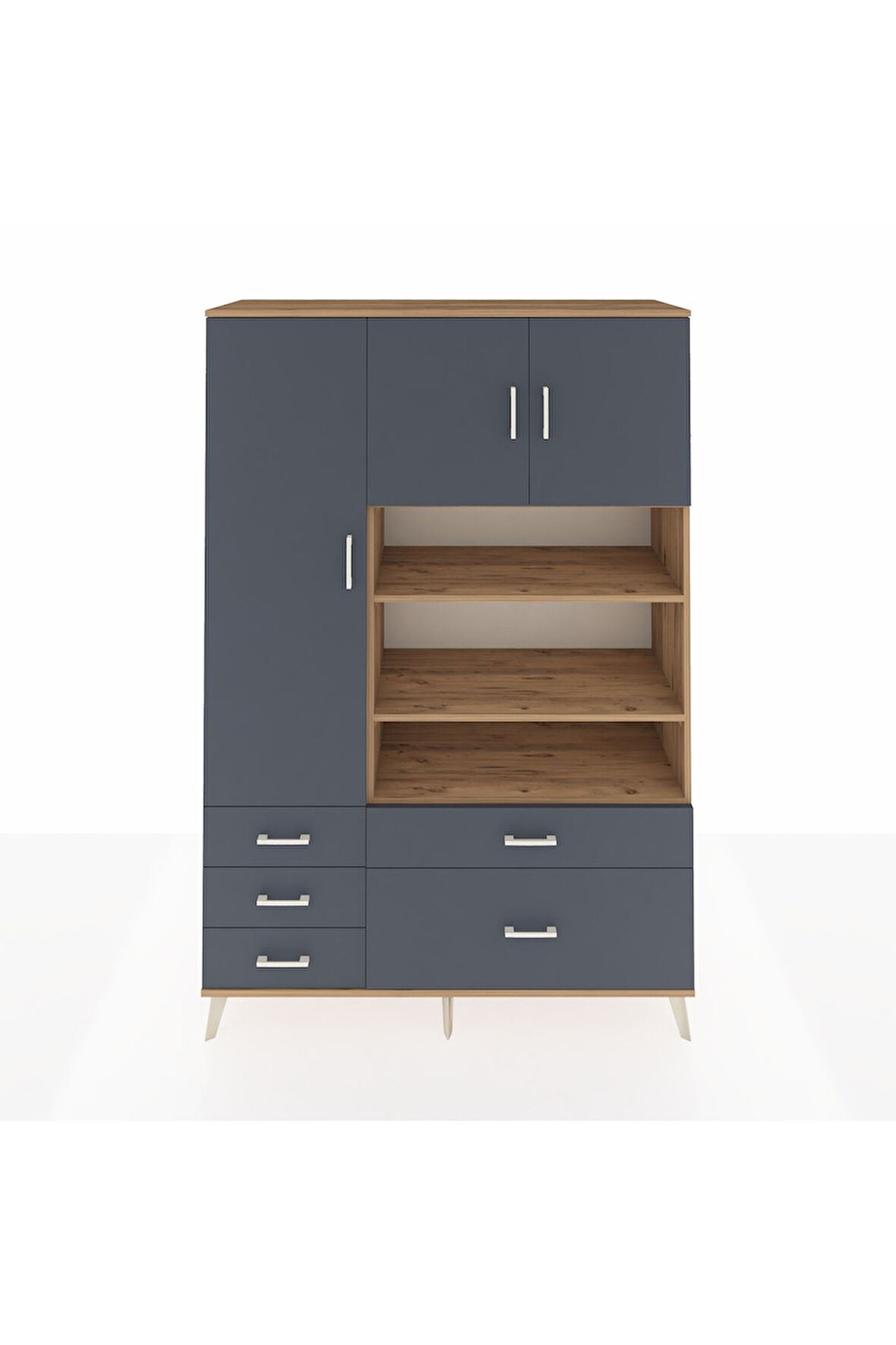 Hyperion Dolap 9 Raflı 5 Çekmeceli 3 Kapaklı 132x44x195 Çam-Antrasit/Antrasit