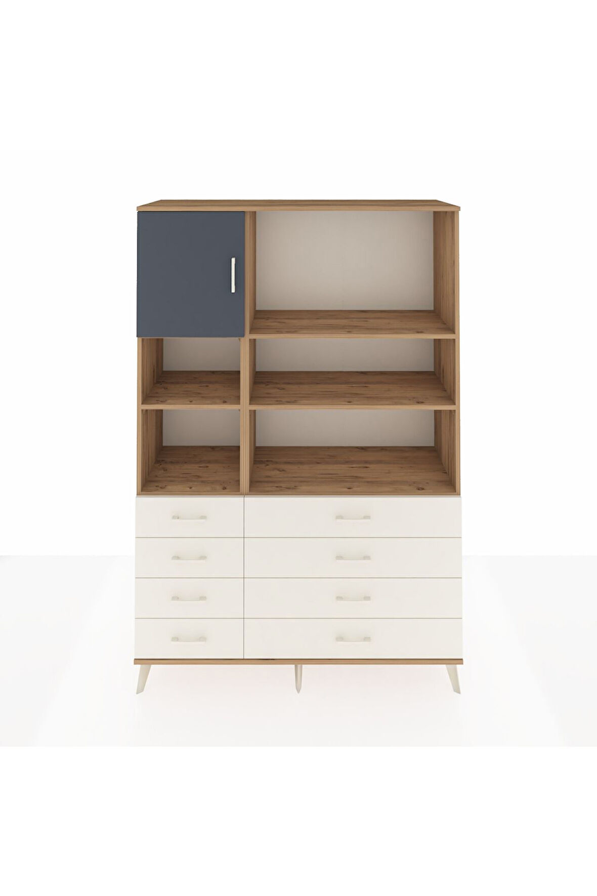 Hyperion Dolap 7 Raflı 8 Çekmeceli Tek Kapaklı  132x44x195 Çam-Antrasit/Aytaşı